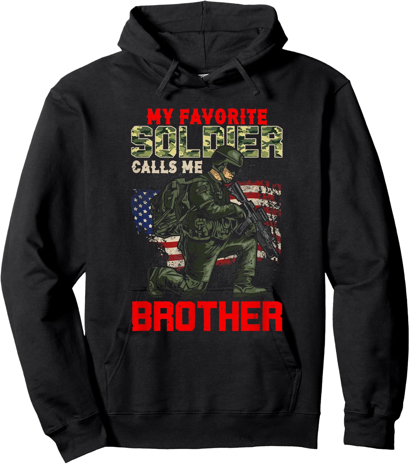 Vintage My Favorite Soldier Calls Me Brother Soldier Lover Hoodie - Hoodie | Black