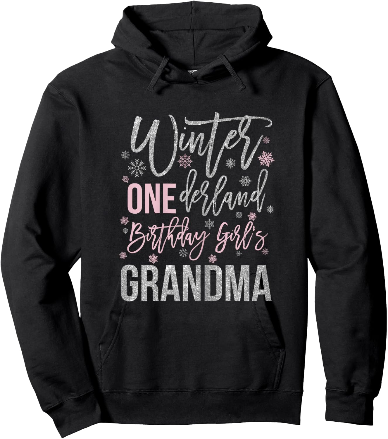 Grandma Pink Winter Onederland 1st Birthday Snowflake Group Hoodie - Hoodie | Black