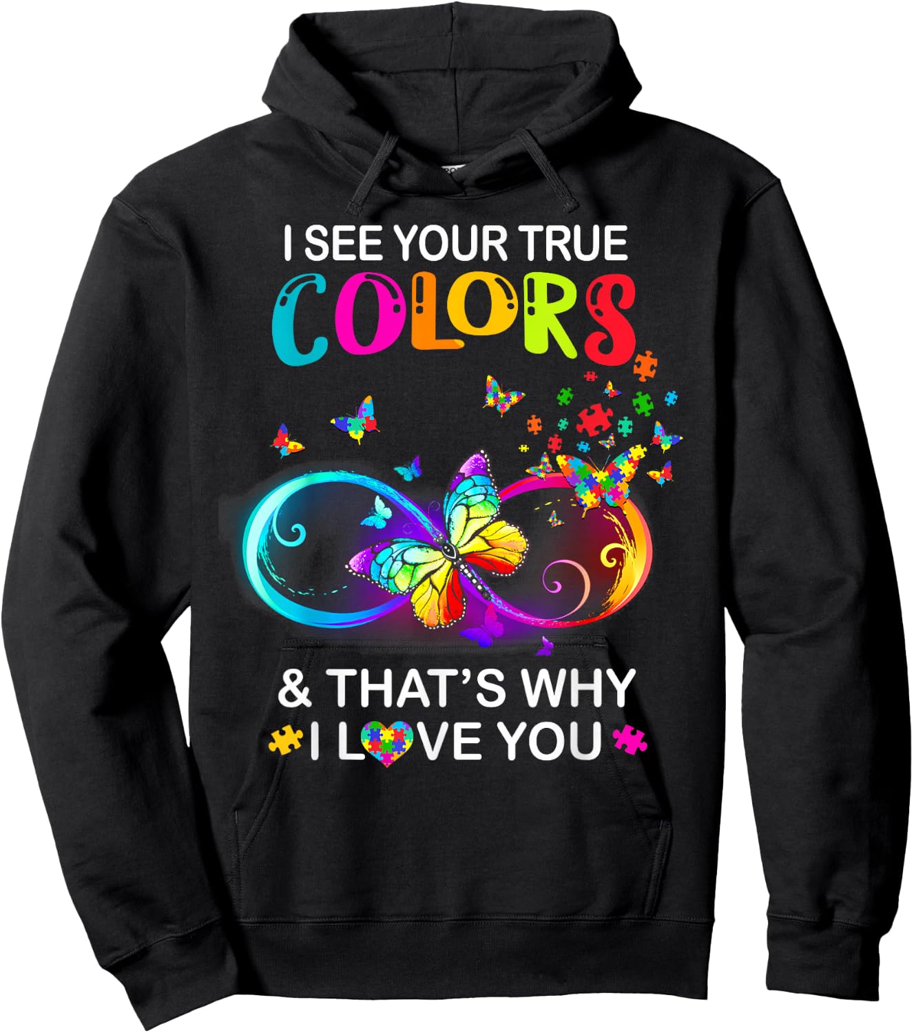 I See Your True Colors Butterfly Autism Awareness Hoodie - Hoodie | Black