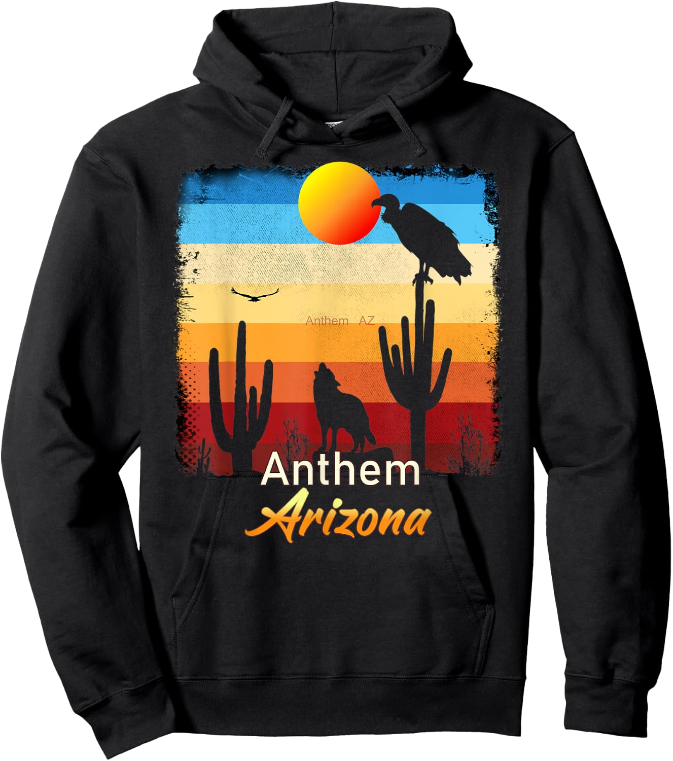 Anthem Arizona Vintage Coyote Sunset AZ Desert Hoodie - Hoodie | Black