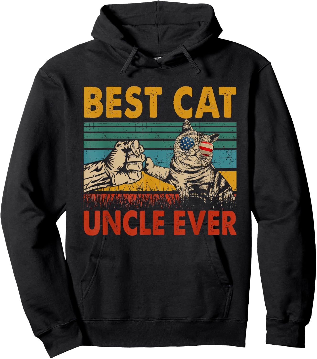 Vintage Retro Best Cat Uncle Ever Funny Dad Cat Lover Gifts Women Hoodie - Hoodie | Black