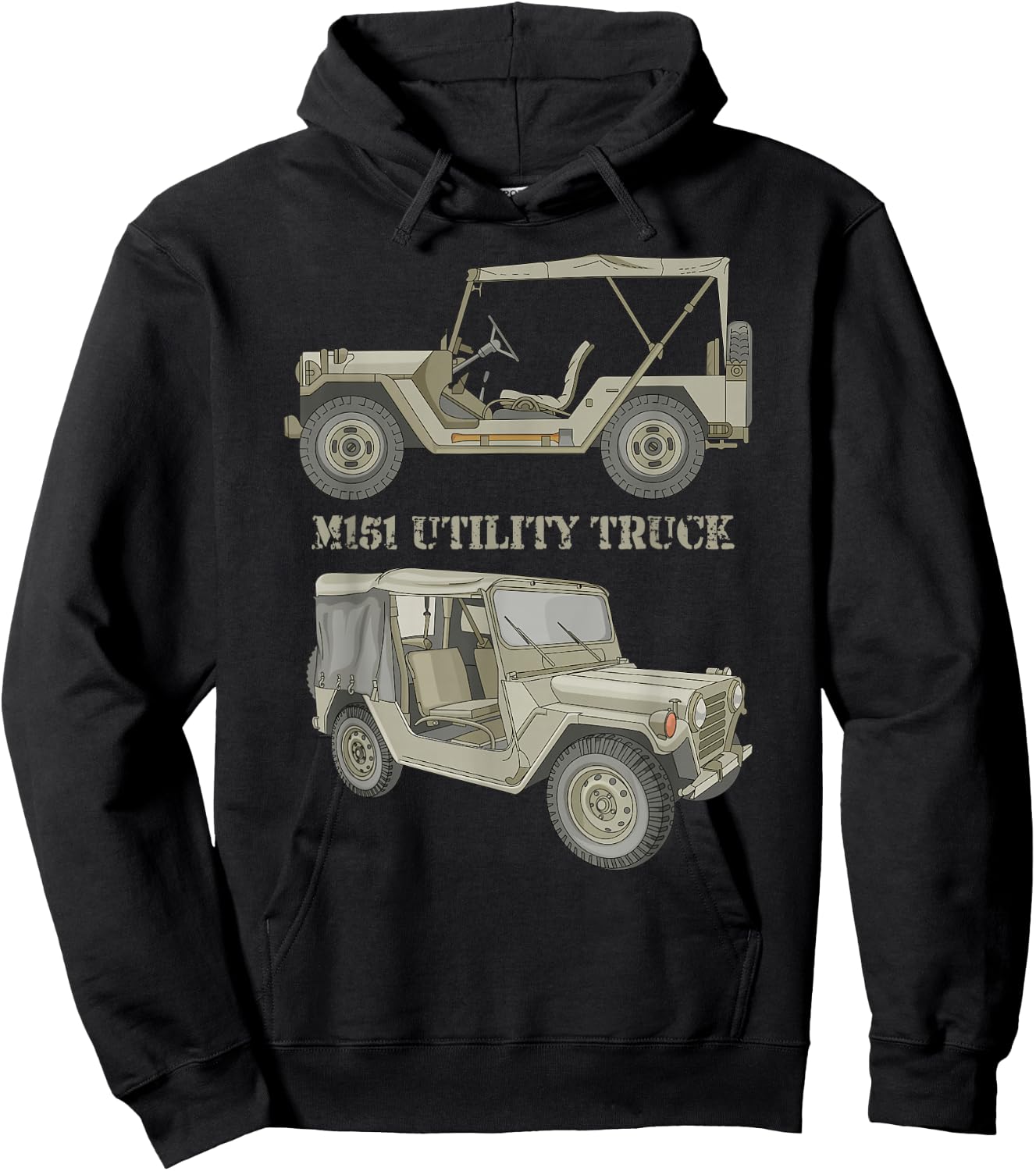 M151 Military 4 x 4 Utility Truck Diagram Hoodie - Hoodie | Black
