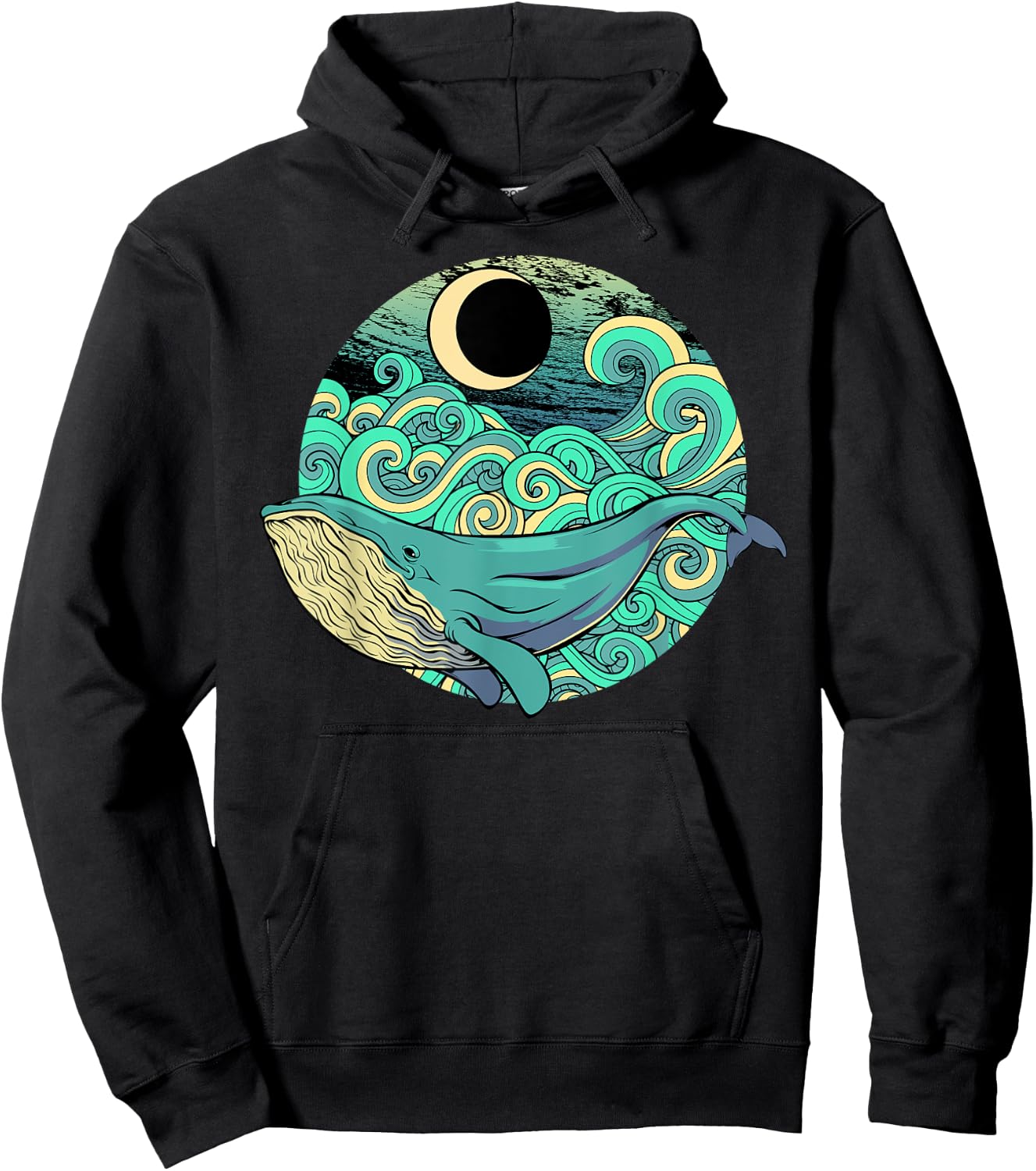 Humpback Whale Marine Life Ocean Nature Sea Blue Waves Moon Hoodie - Hoodie | Black