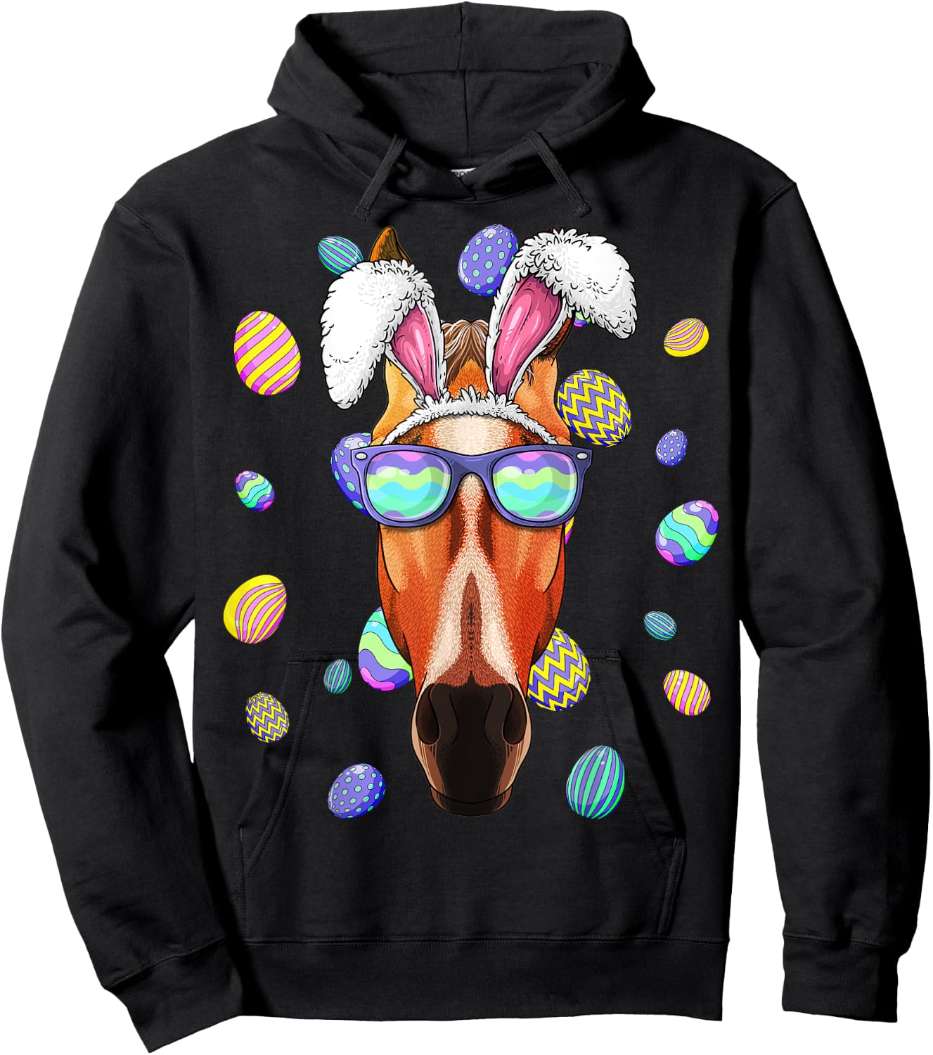 Horse Easter Bunny Ears Funny Easter Eggs Hunting Hoodie - Hoodie | Black
