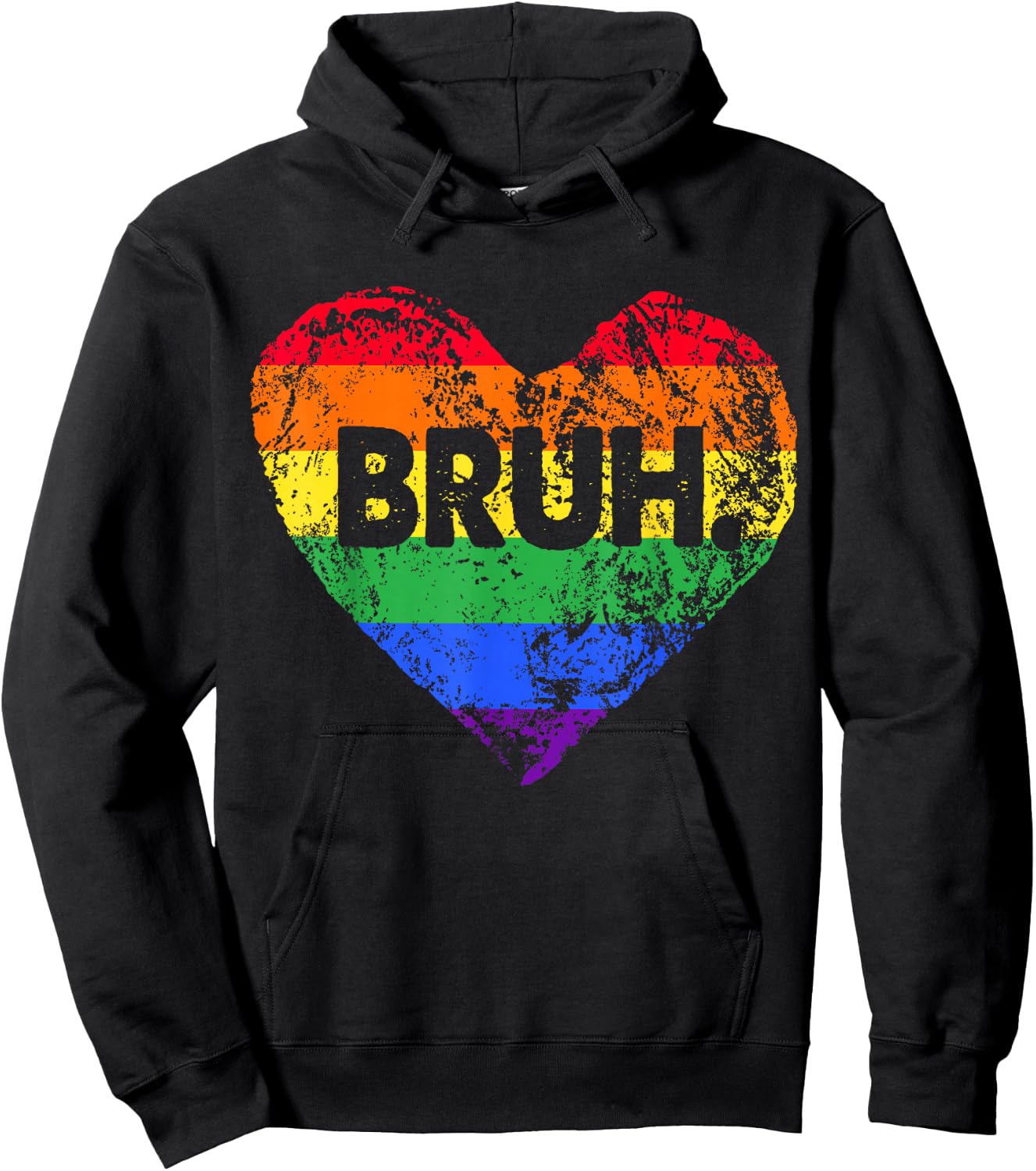 LGBT Rainbow Heart Bruh Meme Gay Lesbian LGBTQ+ Pride Month Hoodie - Hoodie | Black