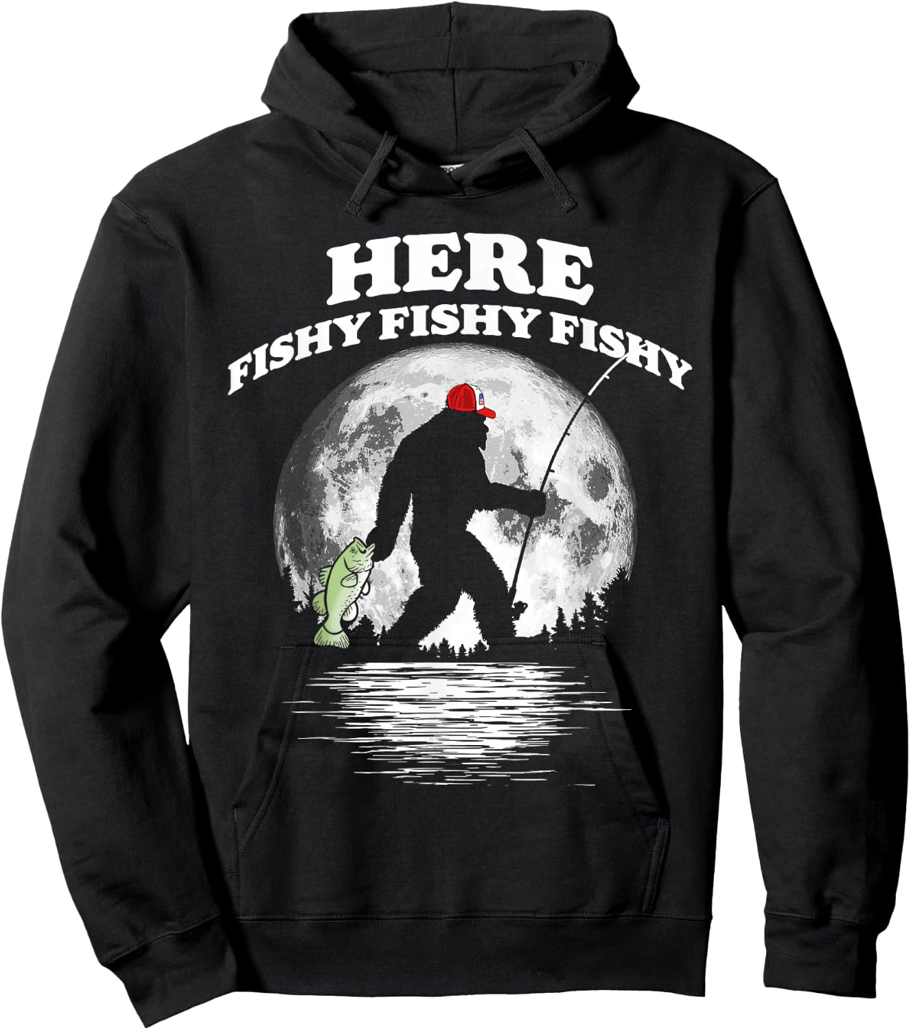Bigfoot Bass Night Fishing! Fishy Bassquatch Sasquatch Hoodie - Hoodie | Black