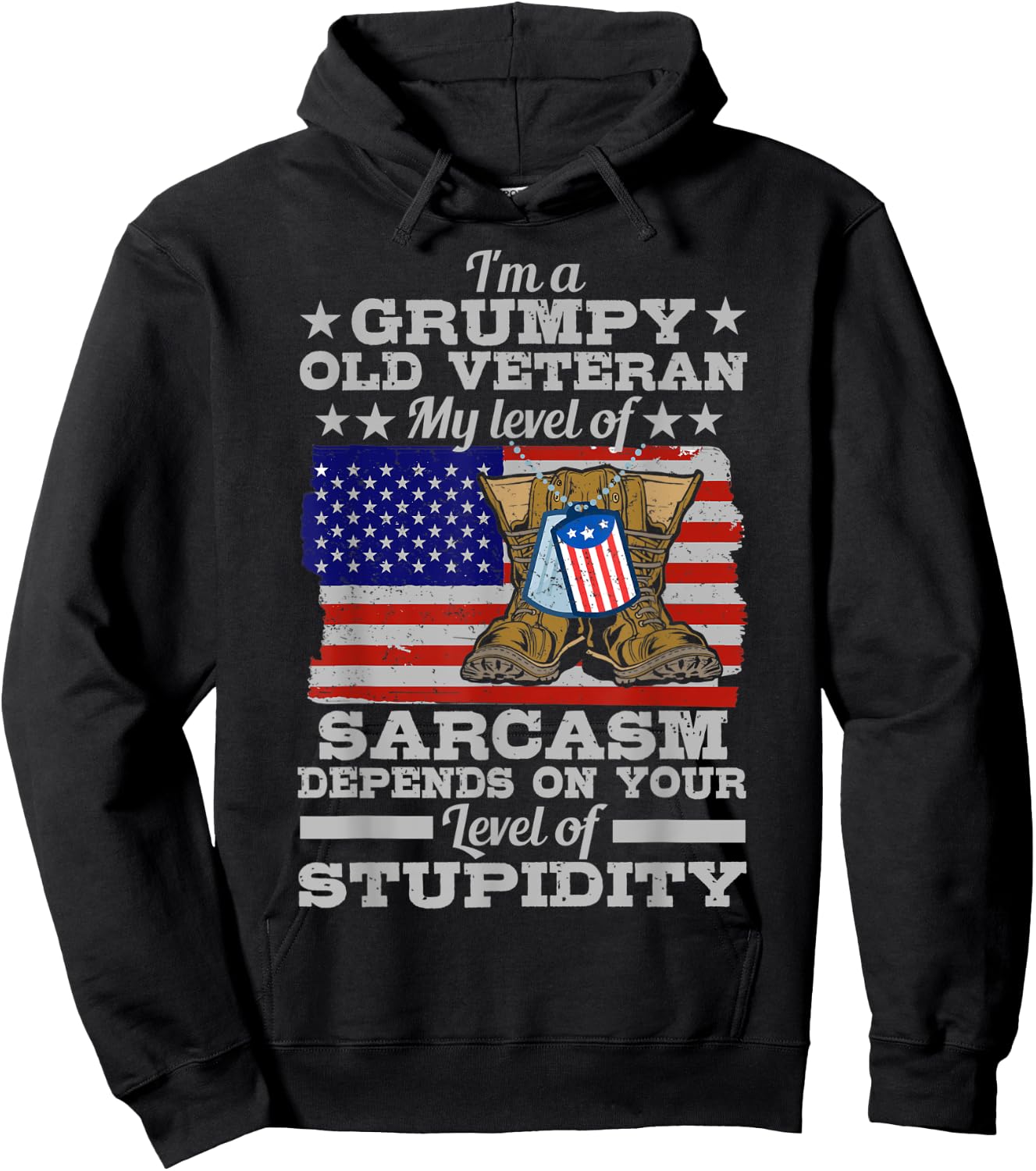 Funny American Veteran Father Grandpa My Level Of Sarcasm Hoodie - Hoodie | Black
