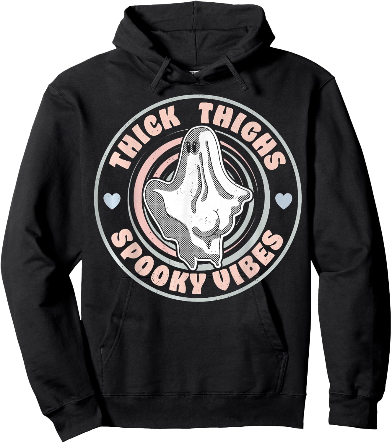 Thick Thighs Spooky Vibes Funny Halloween Ghost Pastel Goth Hoodie - Hoodie | Black
