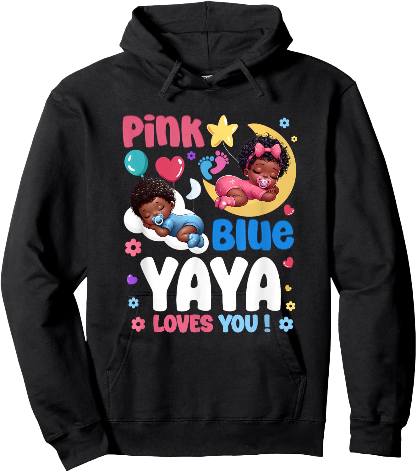 Pink Or Blue Yaya Loves You Baby Gender Reveal Party Hoodie - Hoodie | Black