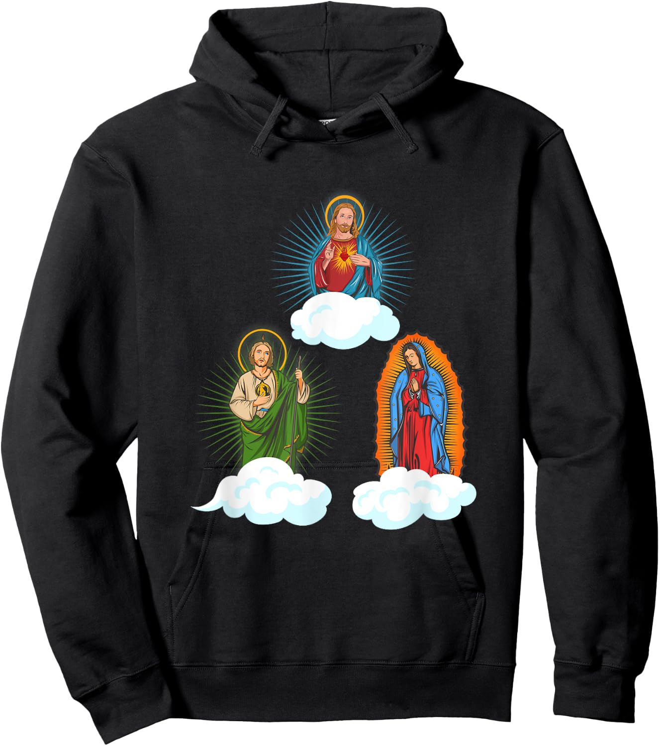 Jesus. Virgen María y San Judas Tadeo In Clouds Hoodie - Hoodie | Black