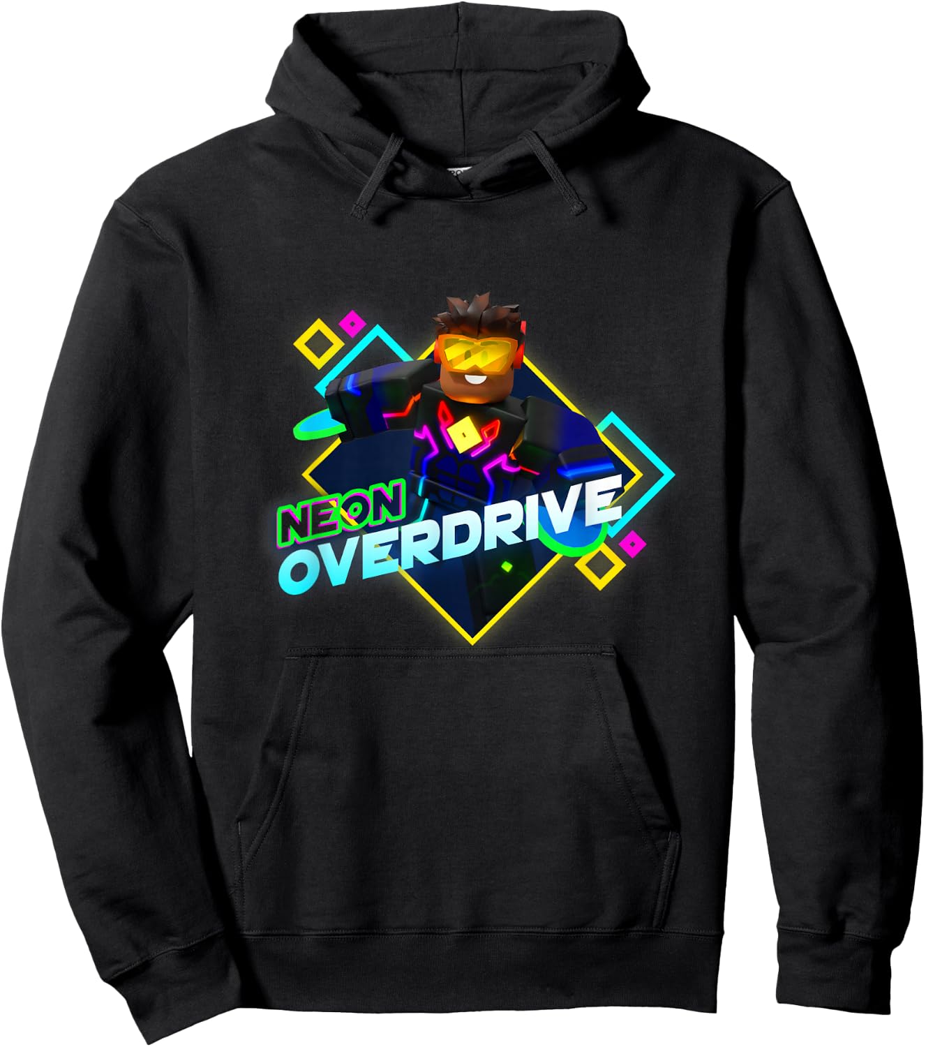 Roblox Black Neon Overdrive Classic Fit - Adult Short Sleeve Cotton and Polyester Hoodie - Hoodie | Black