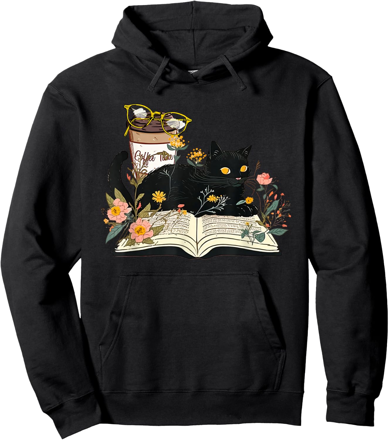 Coffee Kitty Cat and Book Lover Reader Gifts Books Reading Hoodie - Hoodie | Black