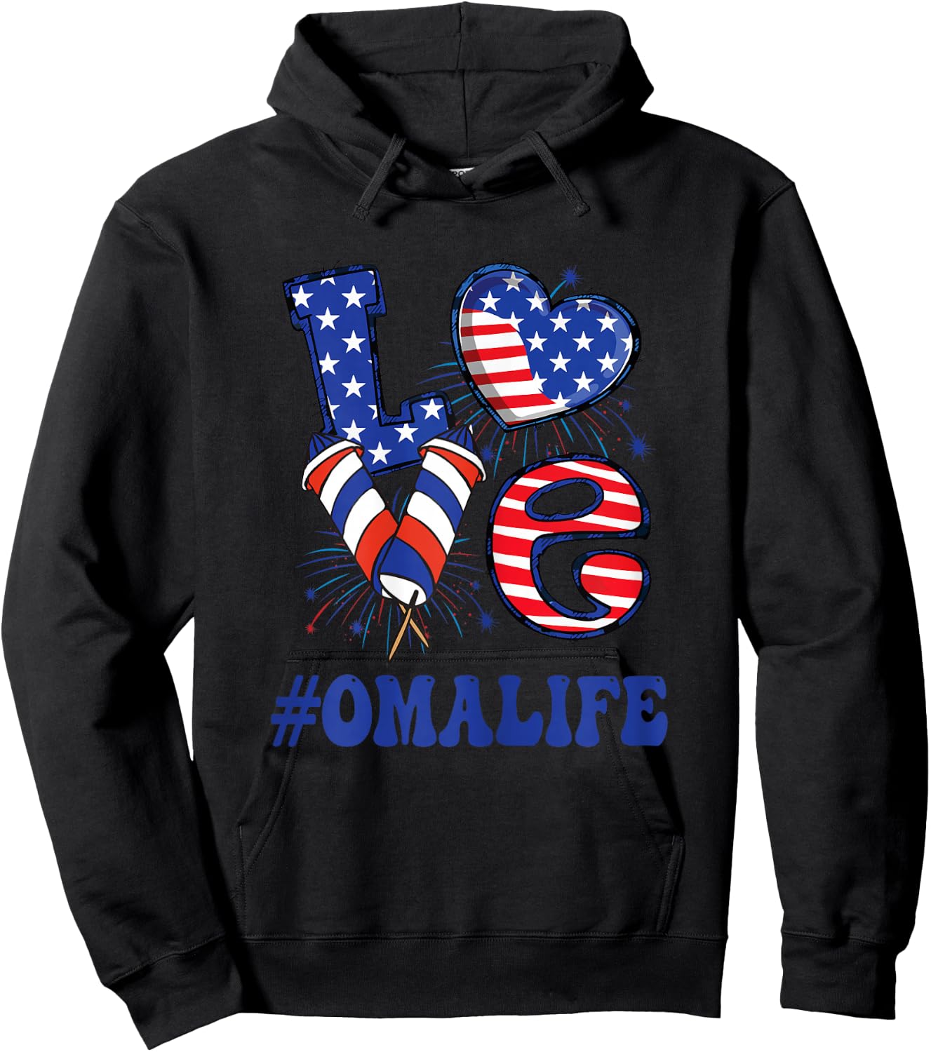OMA Life Love USA Flag Grandma 4th of July Family Matching Hoodie - Hoodie | Black