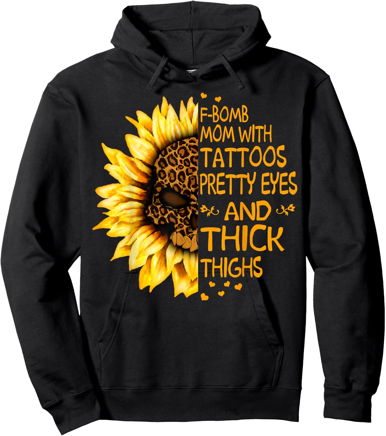 Funny F-Bomb Mom with Tattoos Pretty Eyes and Thick Thighs Hoodie - Hoodie | Black