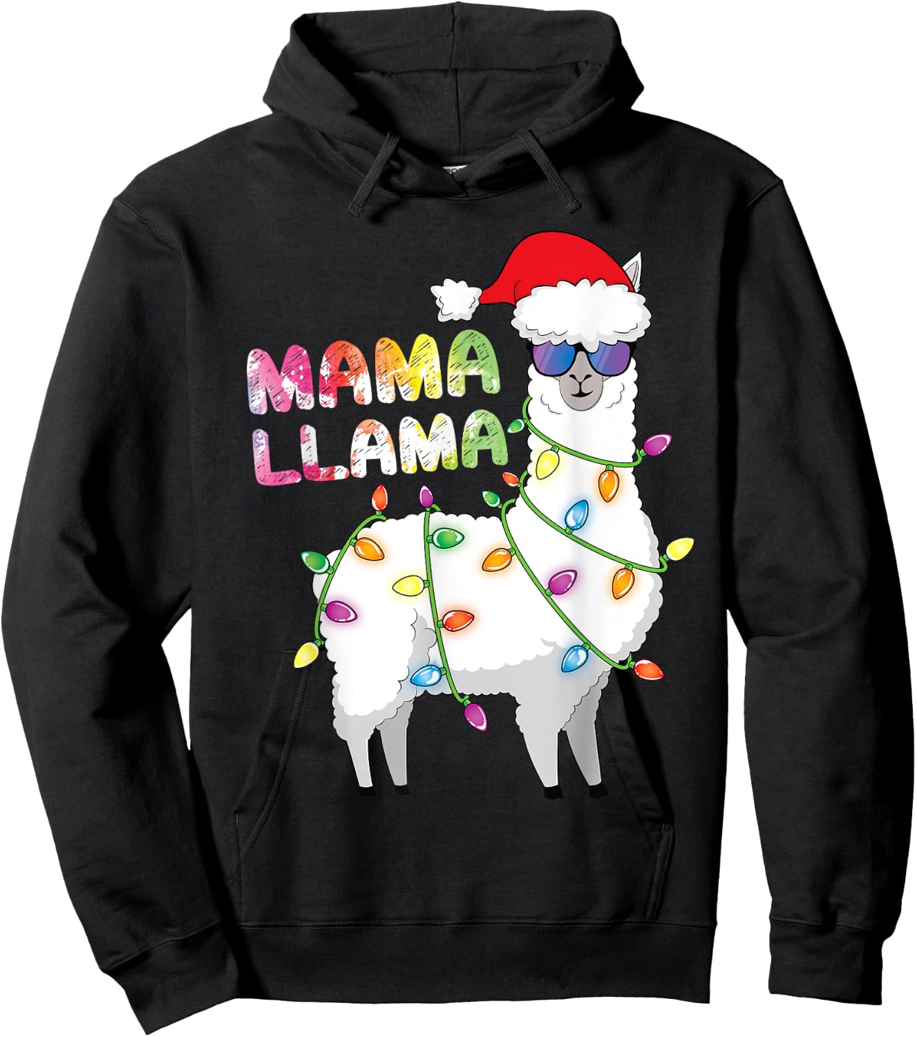 Mama Llama Women Funny Matching Christmas Llama Hoodie - Hoodie | Black