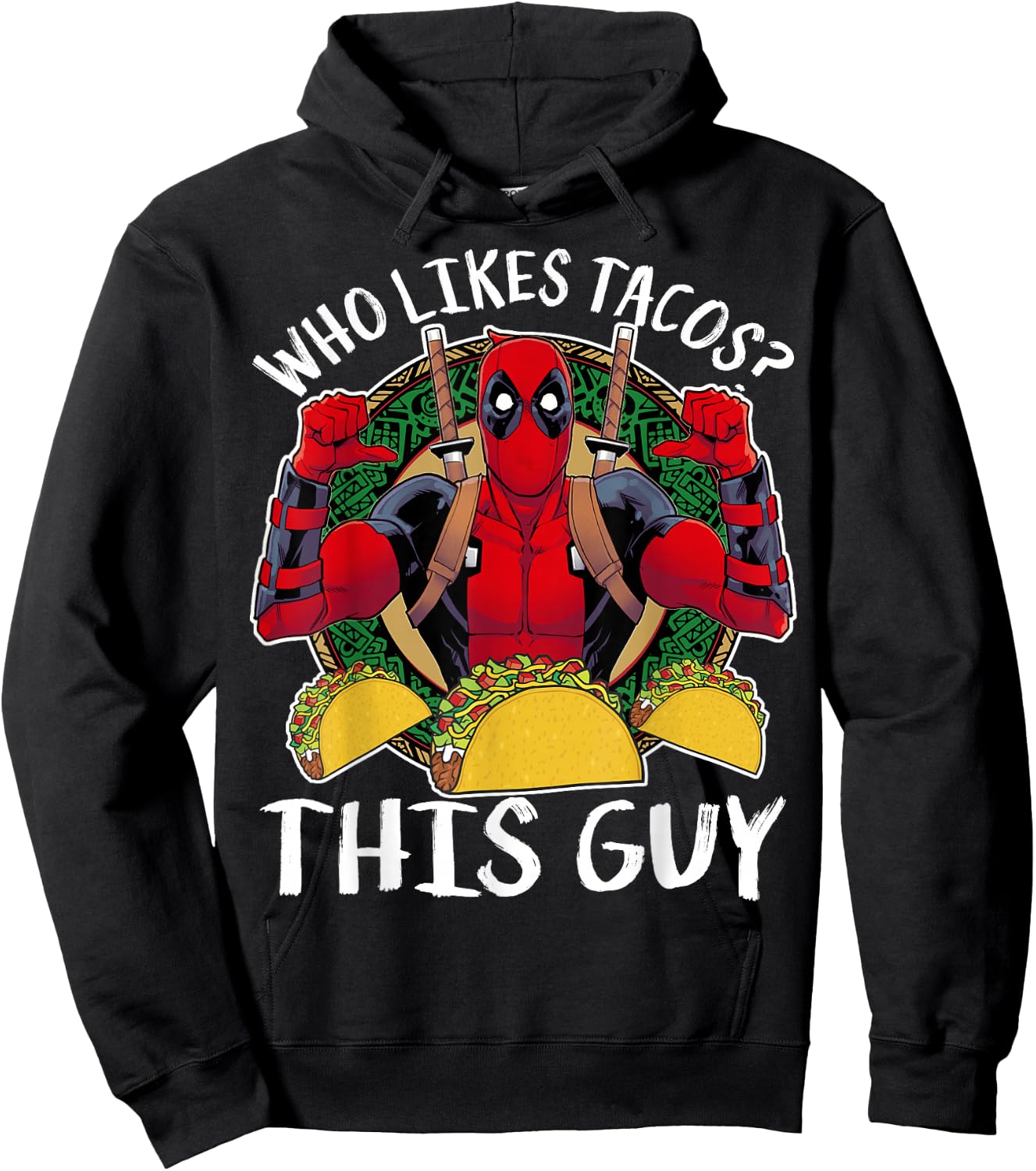 Marvel Deadpool Who Likes Tacos? This Guy Thumbs Hoodie - Hoodie | Black
