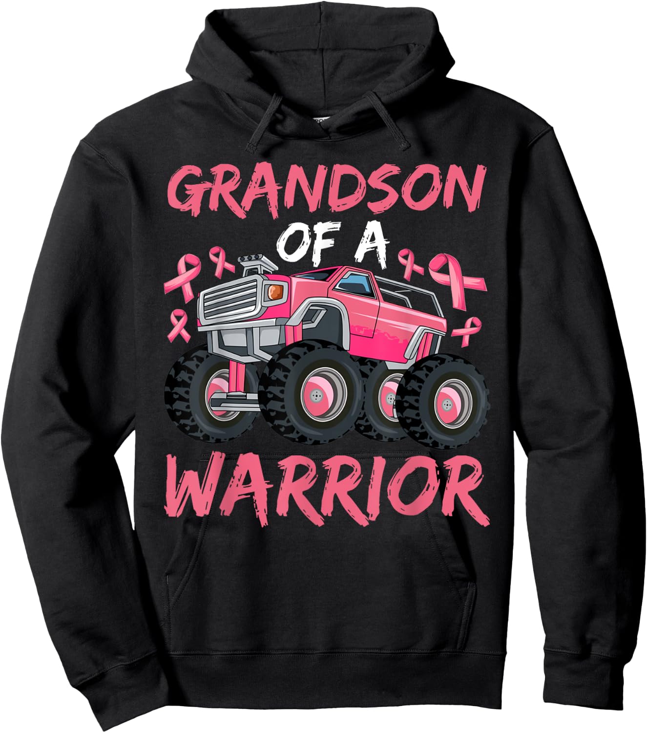 Truck Grandson Of A Warrior Breast Cancer Pink Ribbon Hoodie - Hoodie | Black