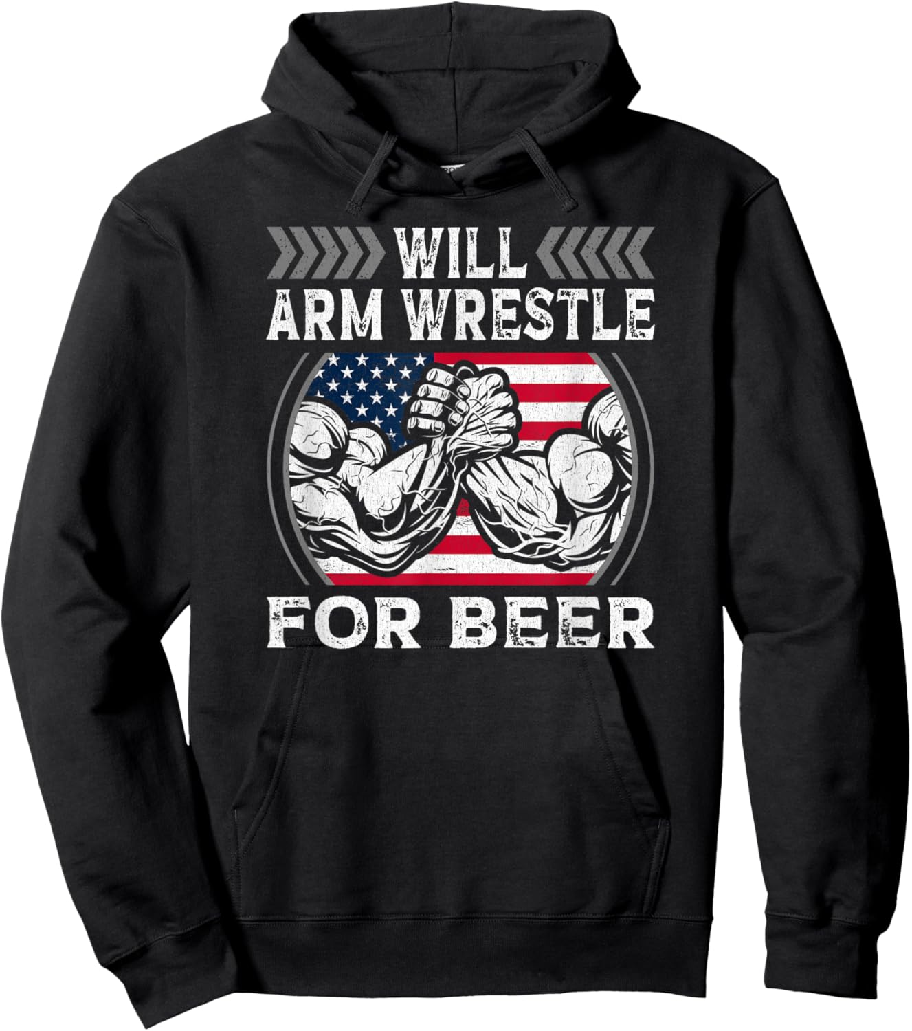 Will Arm Wrestle For Beer USA Flag Funny Arm Wrestling Men Hoodie - Hoodie | Black