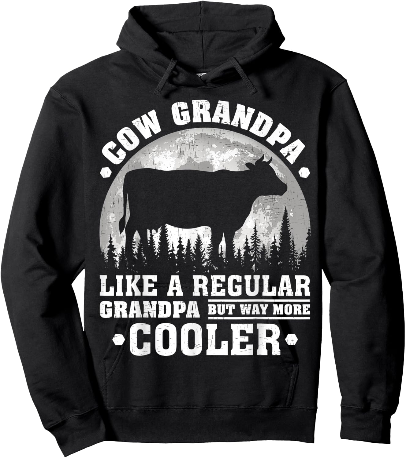 Cow Grandpa Funny Moon Vintage Cow Father's Day Hoodie - Hoodie | Black