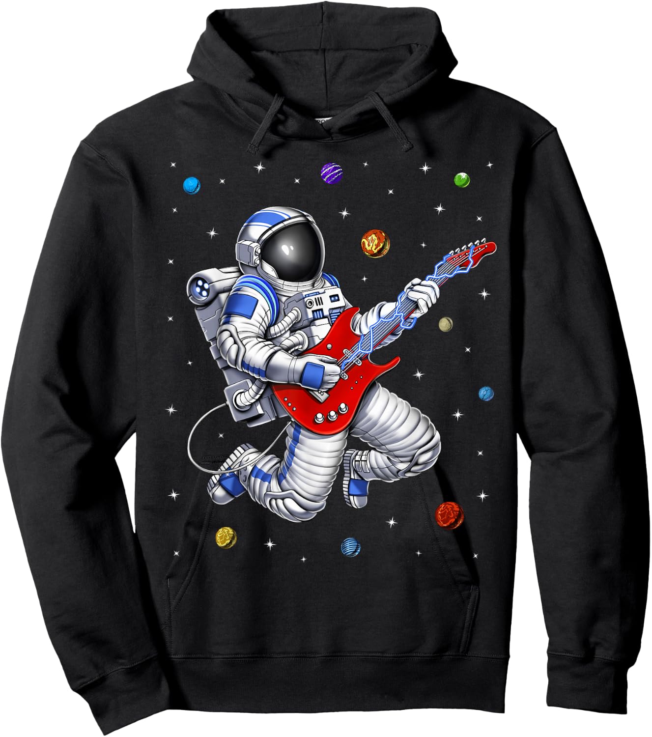 Space Astronaut Playing Electric Guitar Musician Guitarist Hoodie - Hoodie | Black