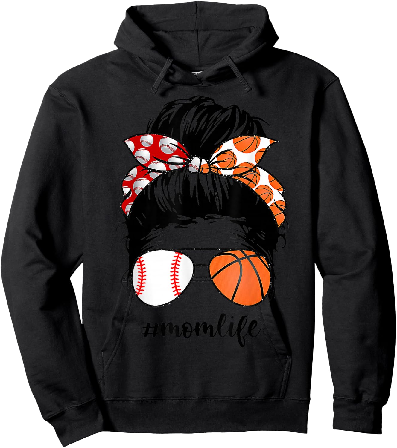 Mom Life Baseball Basketball Mom Messy bun Funny Mothers Day Hoodie - Hoodie | Black