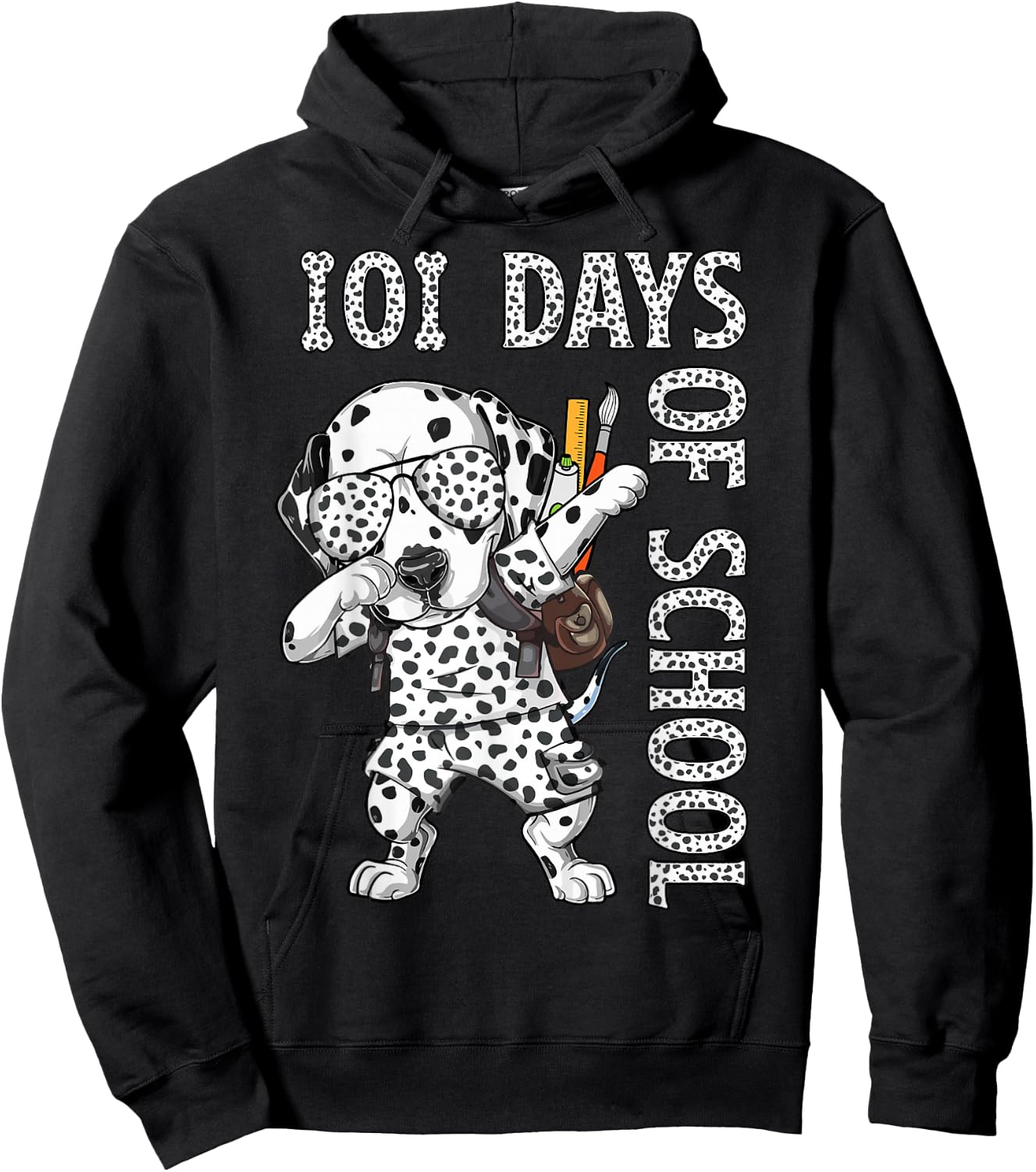 101 Days School Dabbing Dalmatian Dog Teachers Kids Hoodie - Hoodie | Black