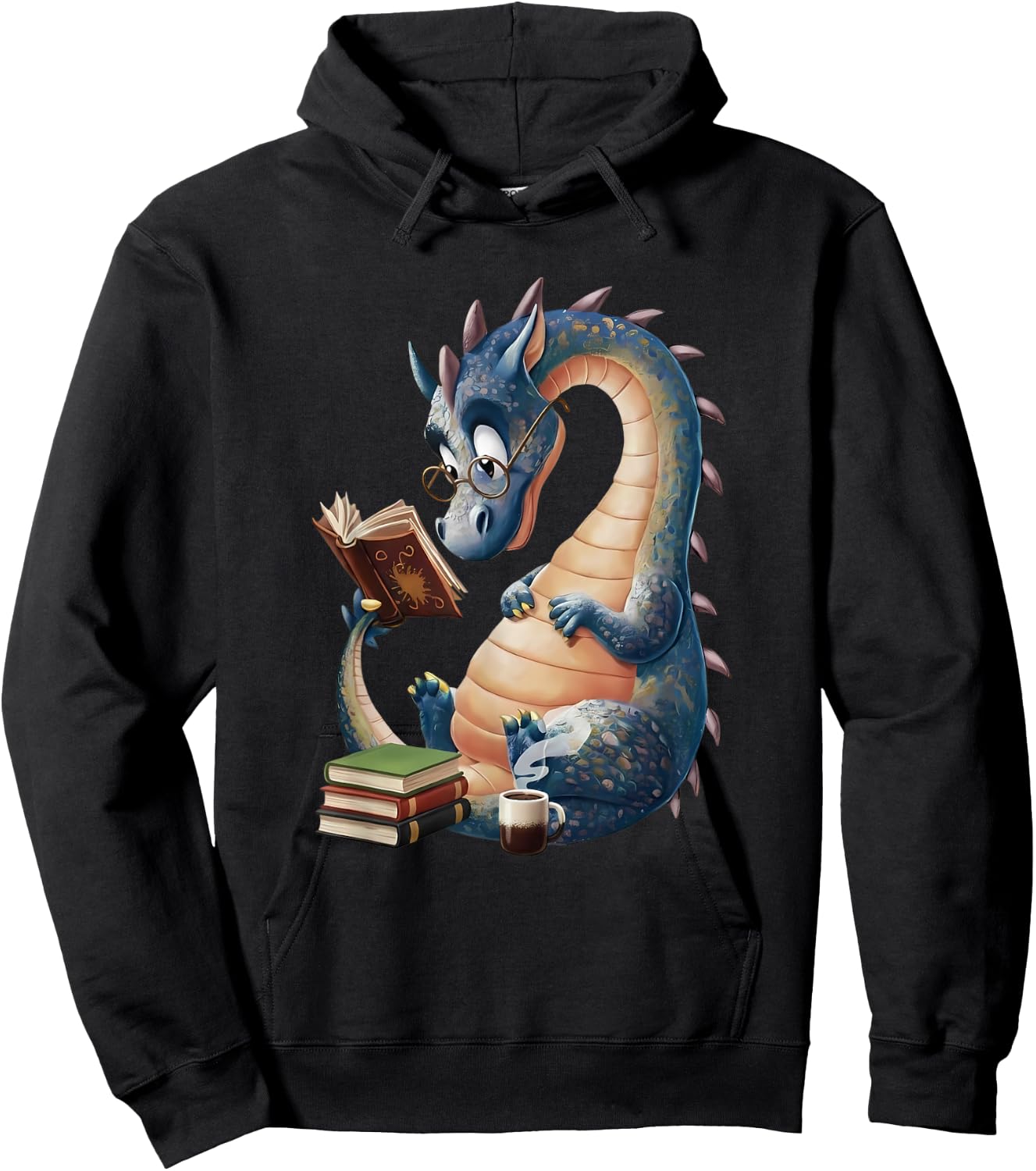 Cute Book Dragon Reading Lover Fantasy Design Hoodie - Hoodie | Black