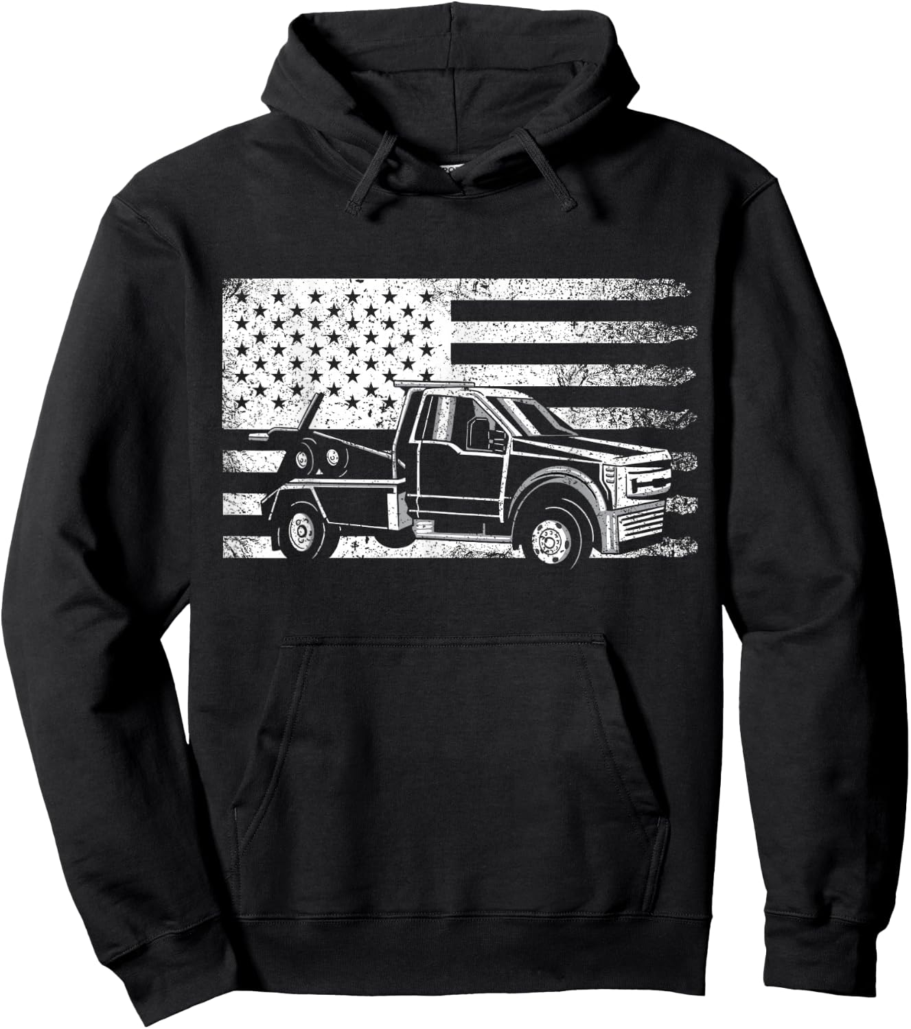 Tow Truck USA Flag America Hoodie - Hoodie | Black