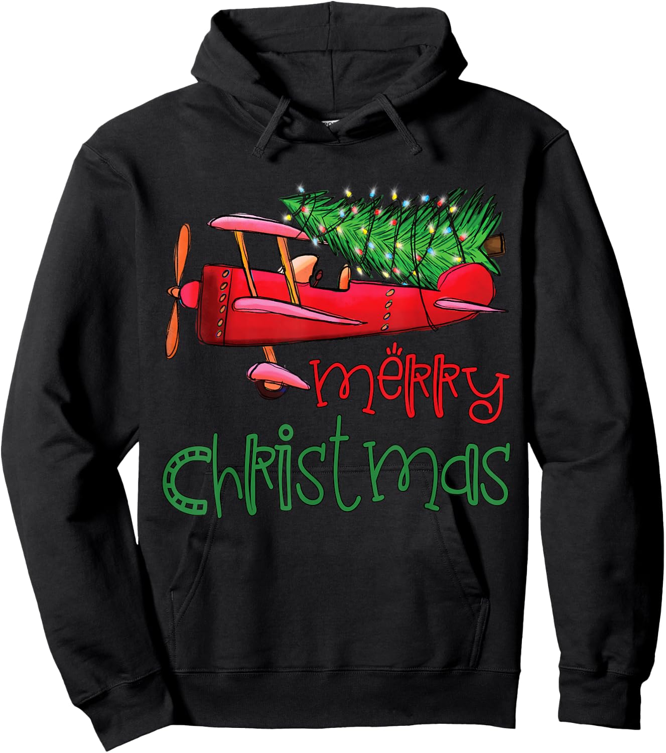 Merry Christmas Airplane Christmas Tree Pilot Hoodie - Hoodie | Black