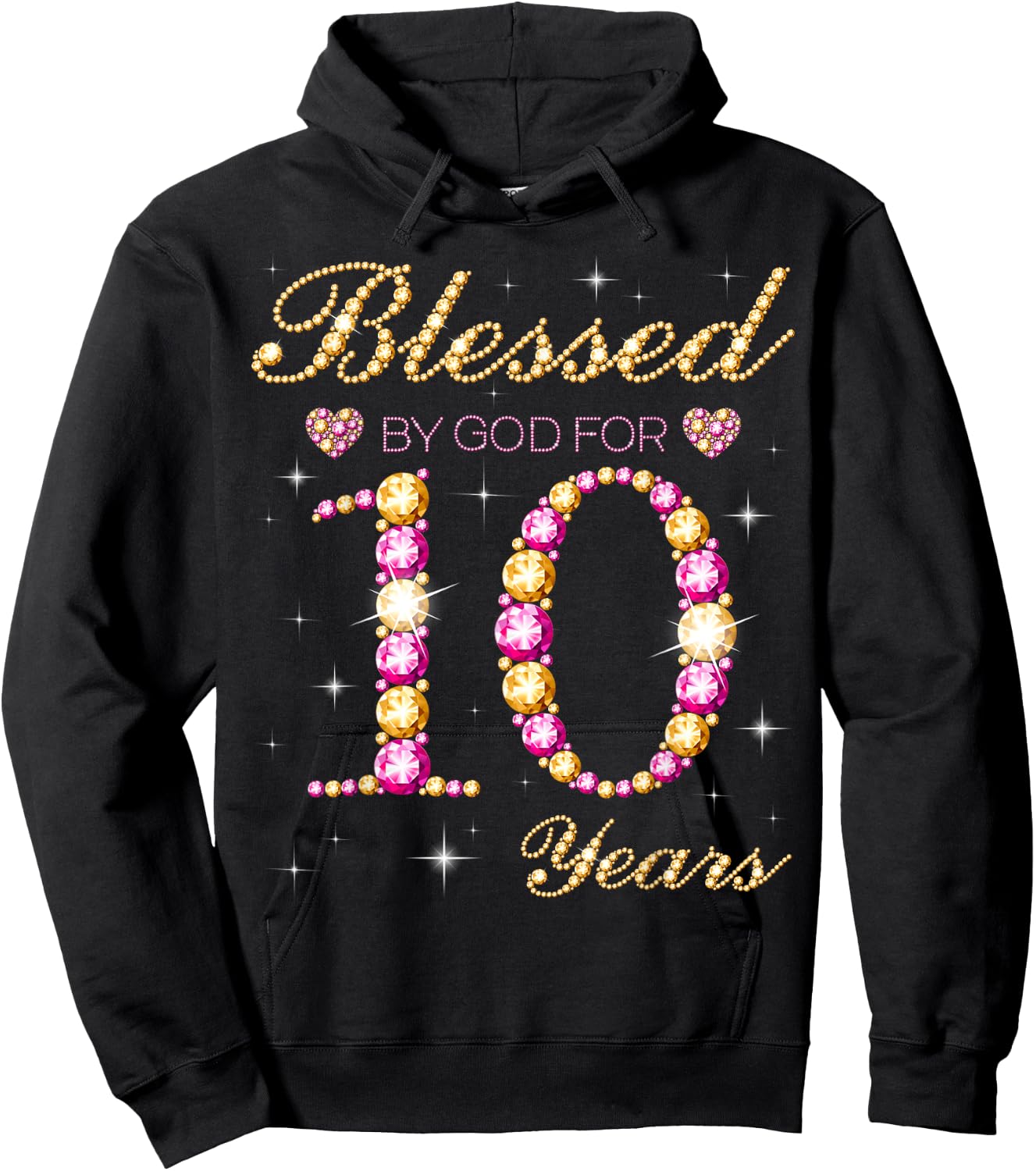 Blessed By God For 10 Years Old 10th Birthday Party Hoodie - Hoodie | Black