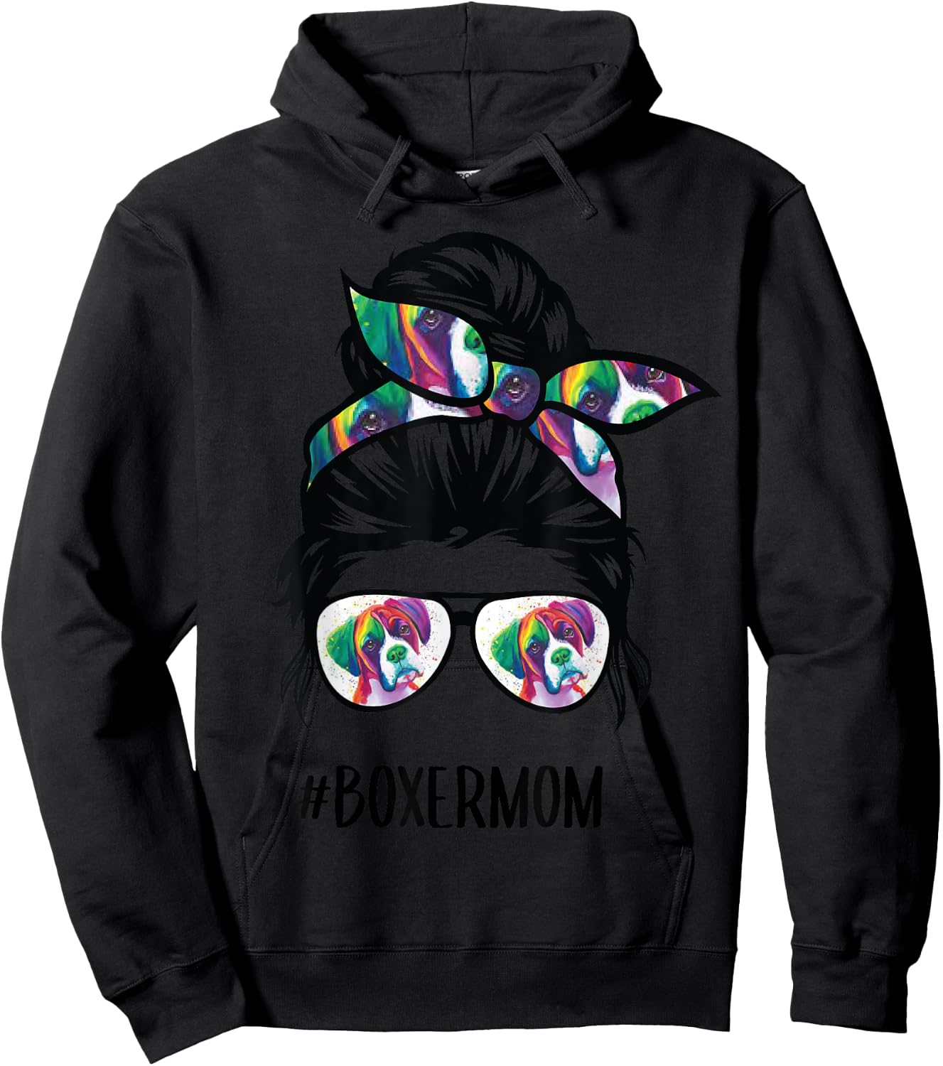 Boxer Mom Messy Bun Hair Dog Lover Women Girls Kids Hoodie - Hoodie | Black
