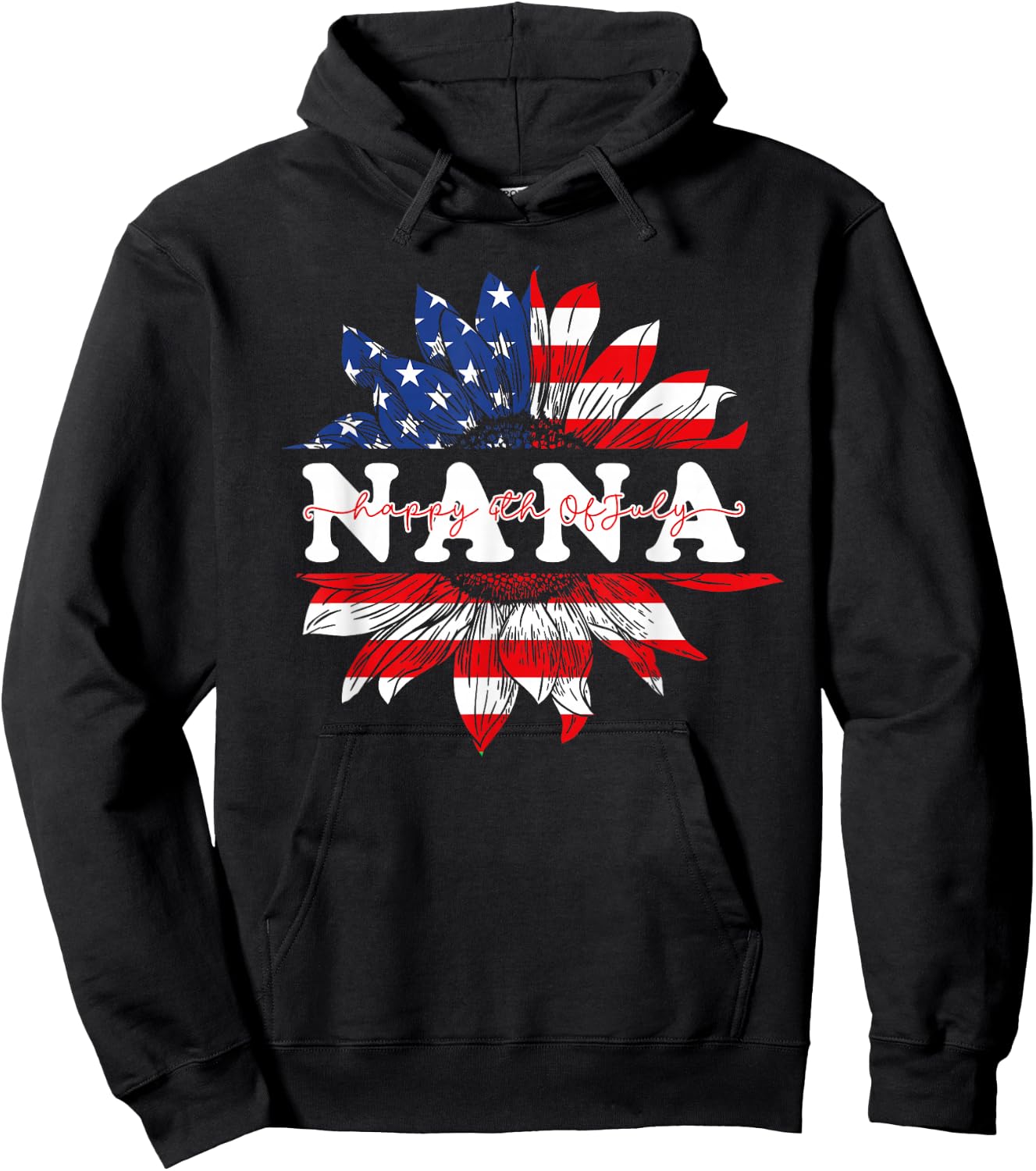 Sunflower American Nana Patriotic USA Flag 4th Of July Hoodie - Hoodie | Black