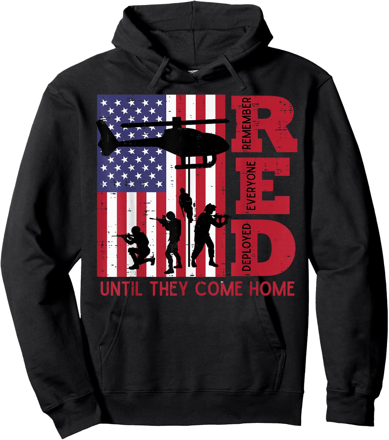 RED Remember Everyone Deployed Flag Helicopter Memorial Day Hoodie - Hoodie | Black