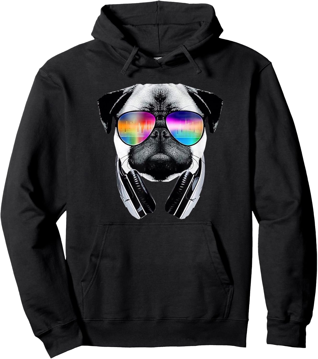 Trippy Pug Dog Wearing Music Equalizer Sunglasses Hoodie - Hoodie | Black