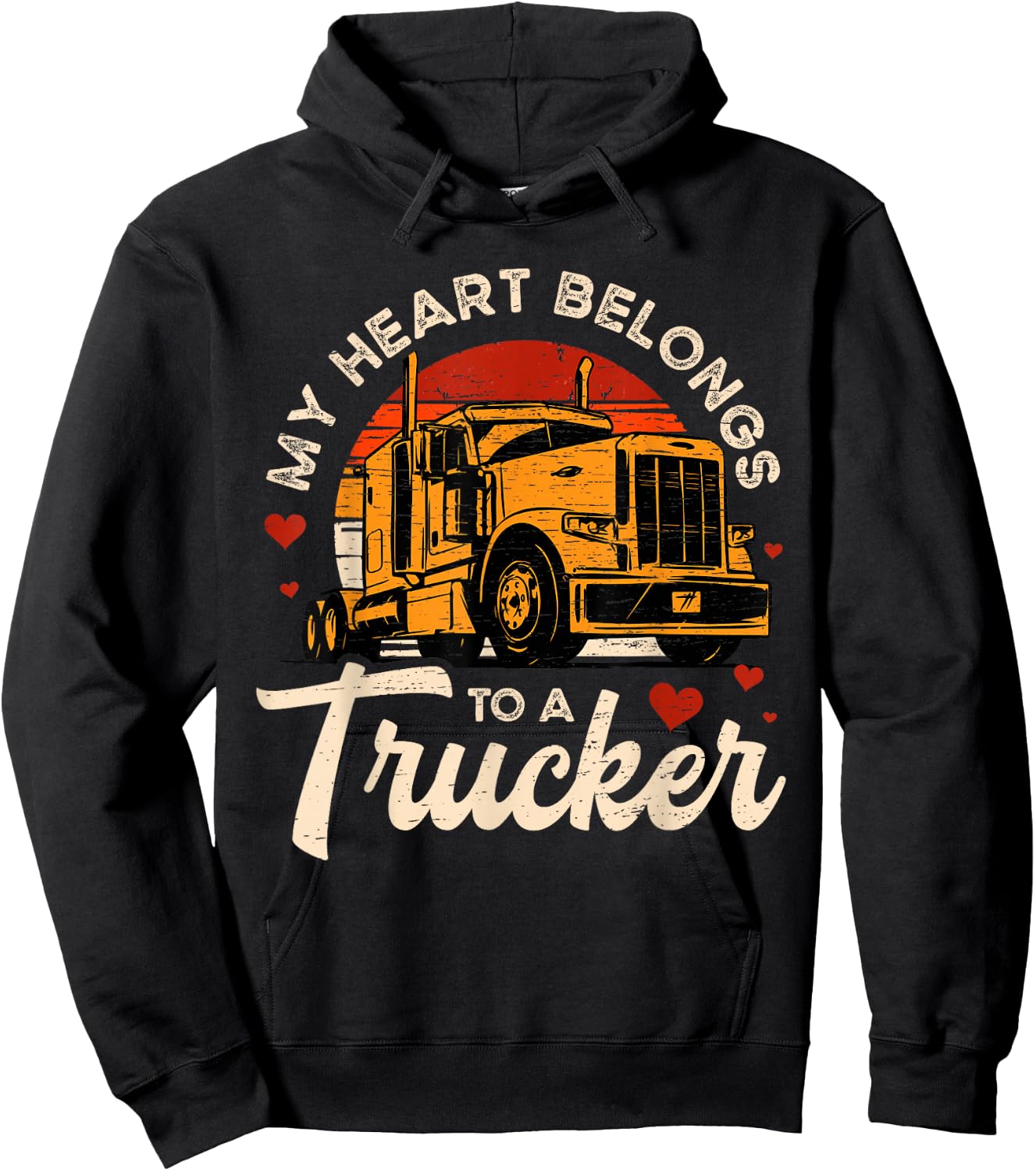 My Heart Belongs To A Trucker Trucker Funny Truckers Hoodie - Hoodie | Black