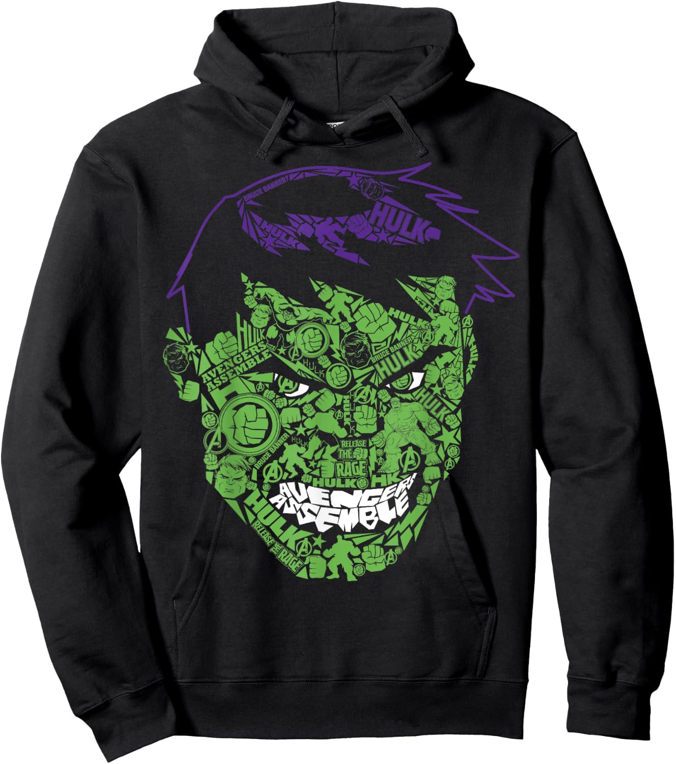 Marvel Hulk Angry Face Build Up Fill Graphic Hoodie - Hoodie | Black