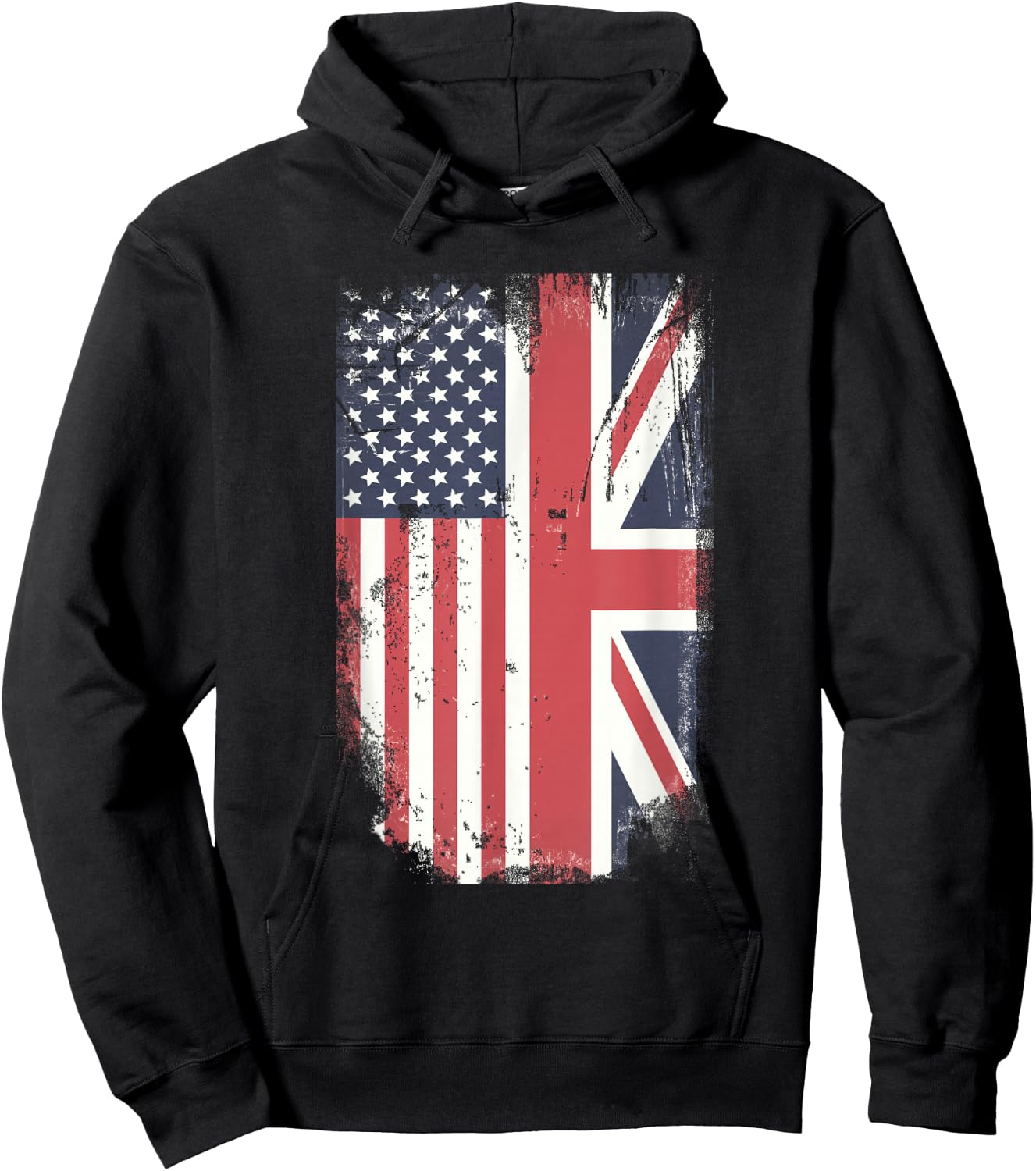 American Flag & British Flag USA UK Stars Stripes Union Jack Hoodie - Hoodie | Black