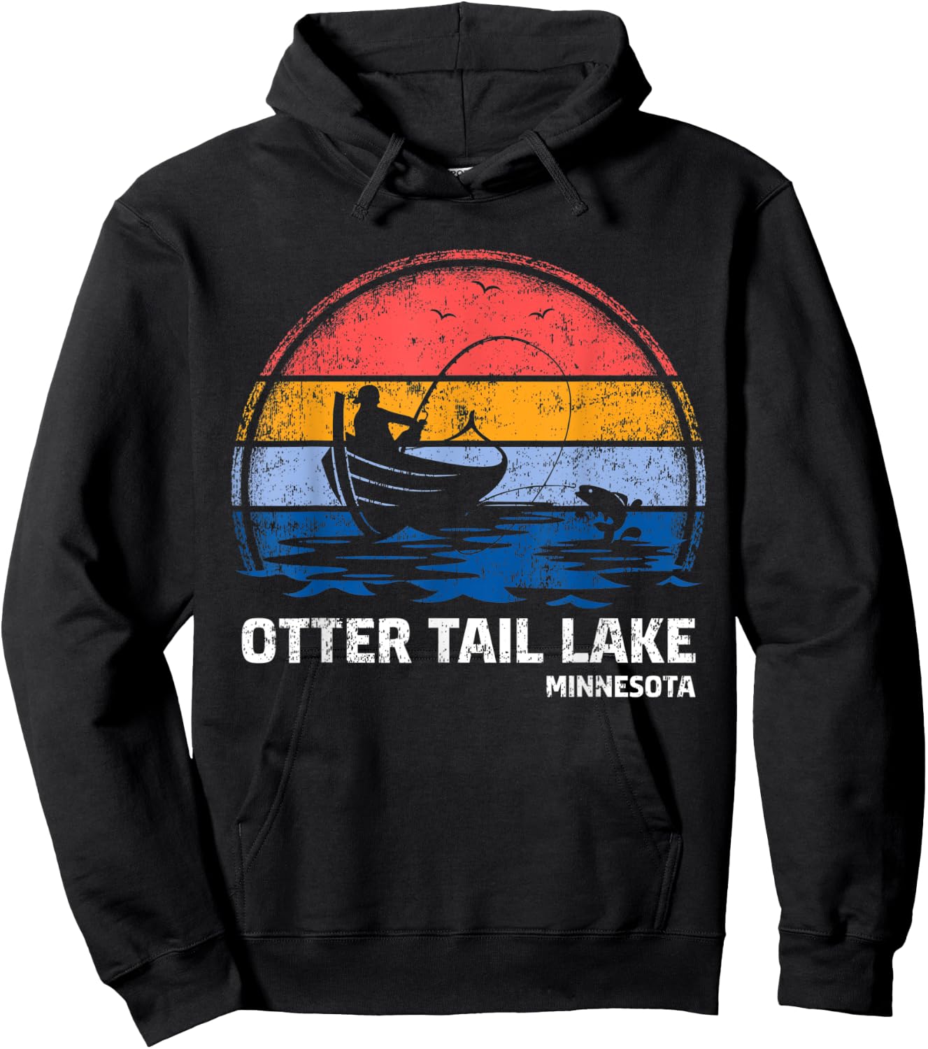 Vintage Retro Minnesota Otter Tail Lake Summer Fishing Hoodie - Hoodie | Black