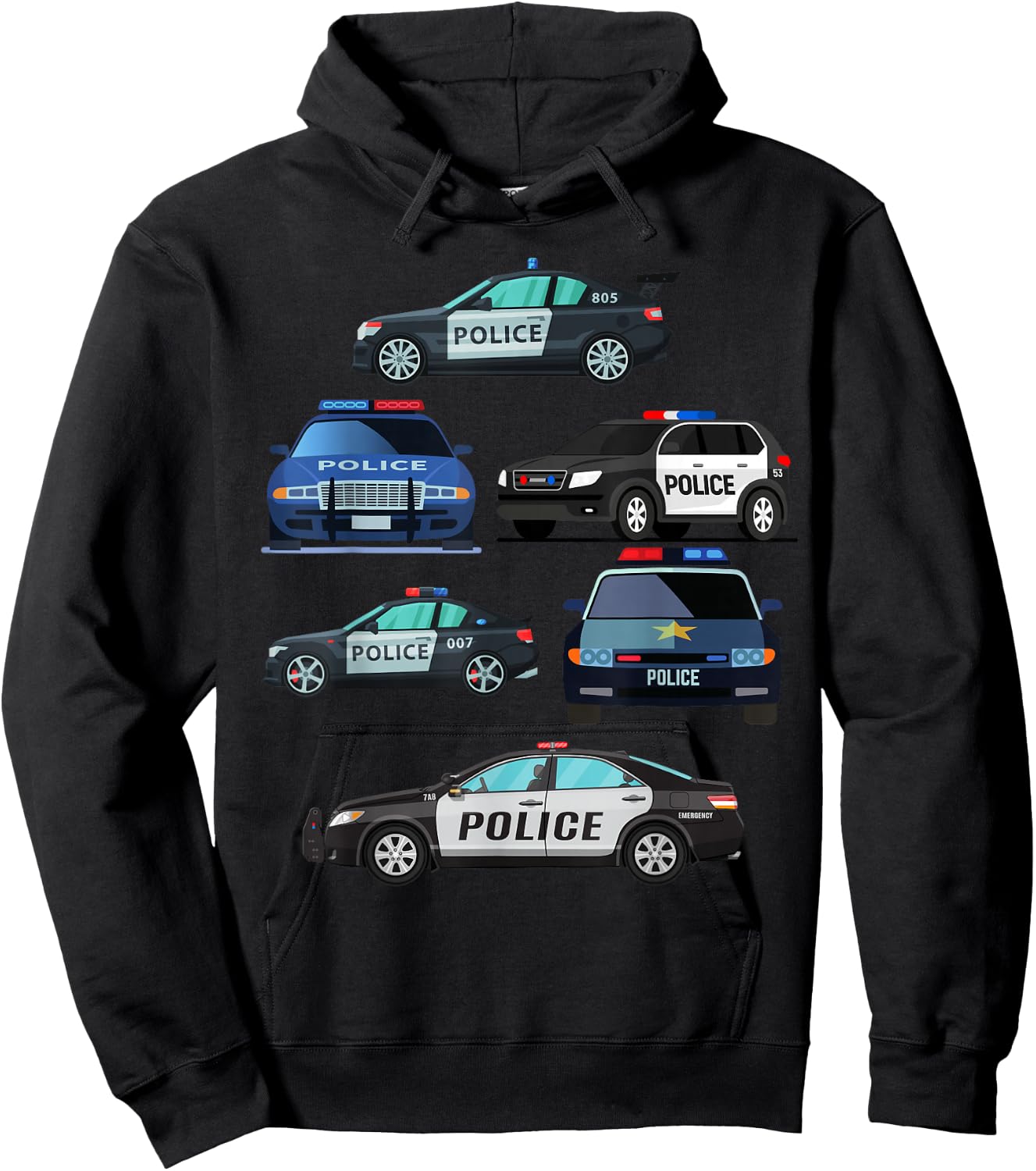 Police Vehicles for Kids Men Women Cop Cars Boys Toddler Hoodie - Hoodie | Black