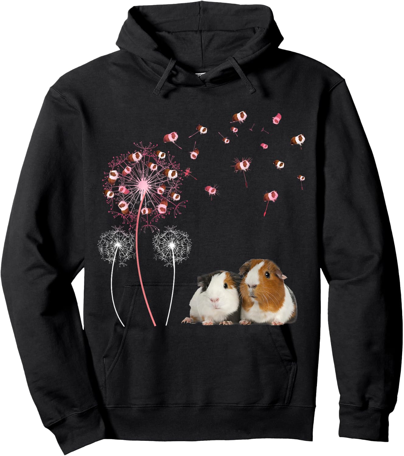 Dandelion Guinea Pig Cute Guinea Pig Floral Dandelion Spread Hoodie - Hoodie | Black