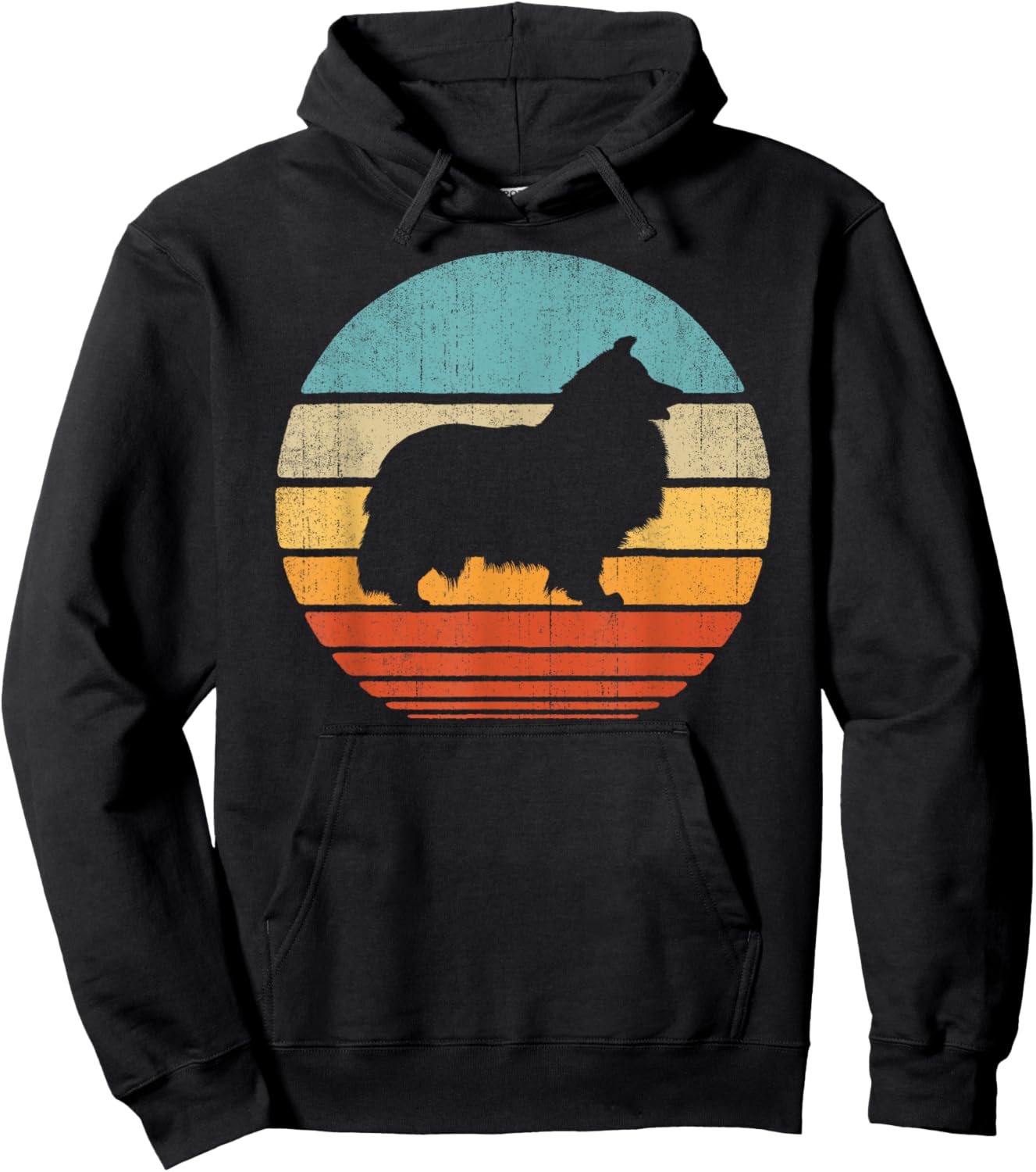 Sheltie Shetland Sheepdog Retro Vintage 60s 70s Sunset Dog Hoodie - Hoodie | Black
