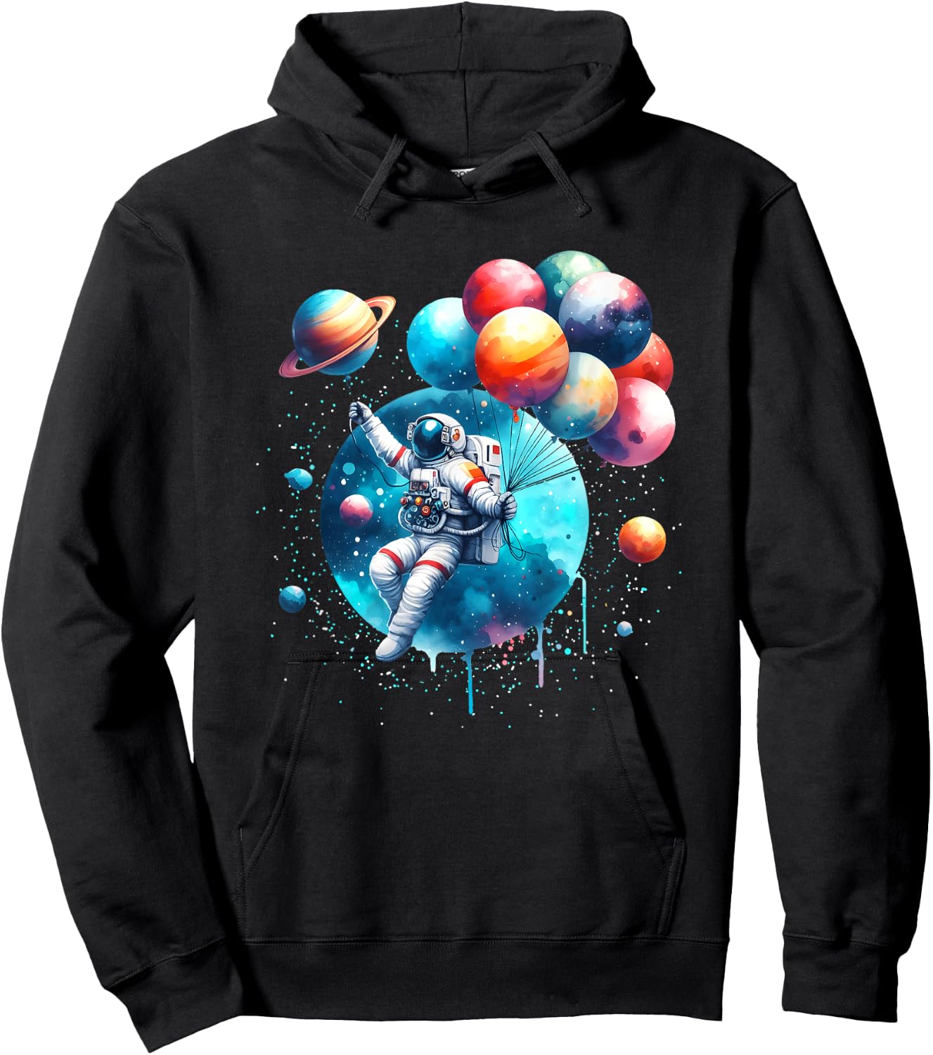 Astronaut Holding Planet Balloons Boys Girls Kids Hoodie - Hoodie | Black