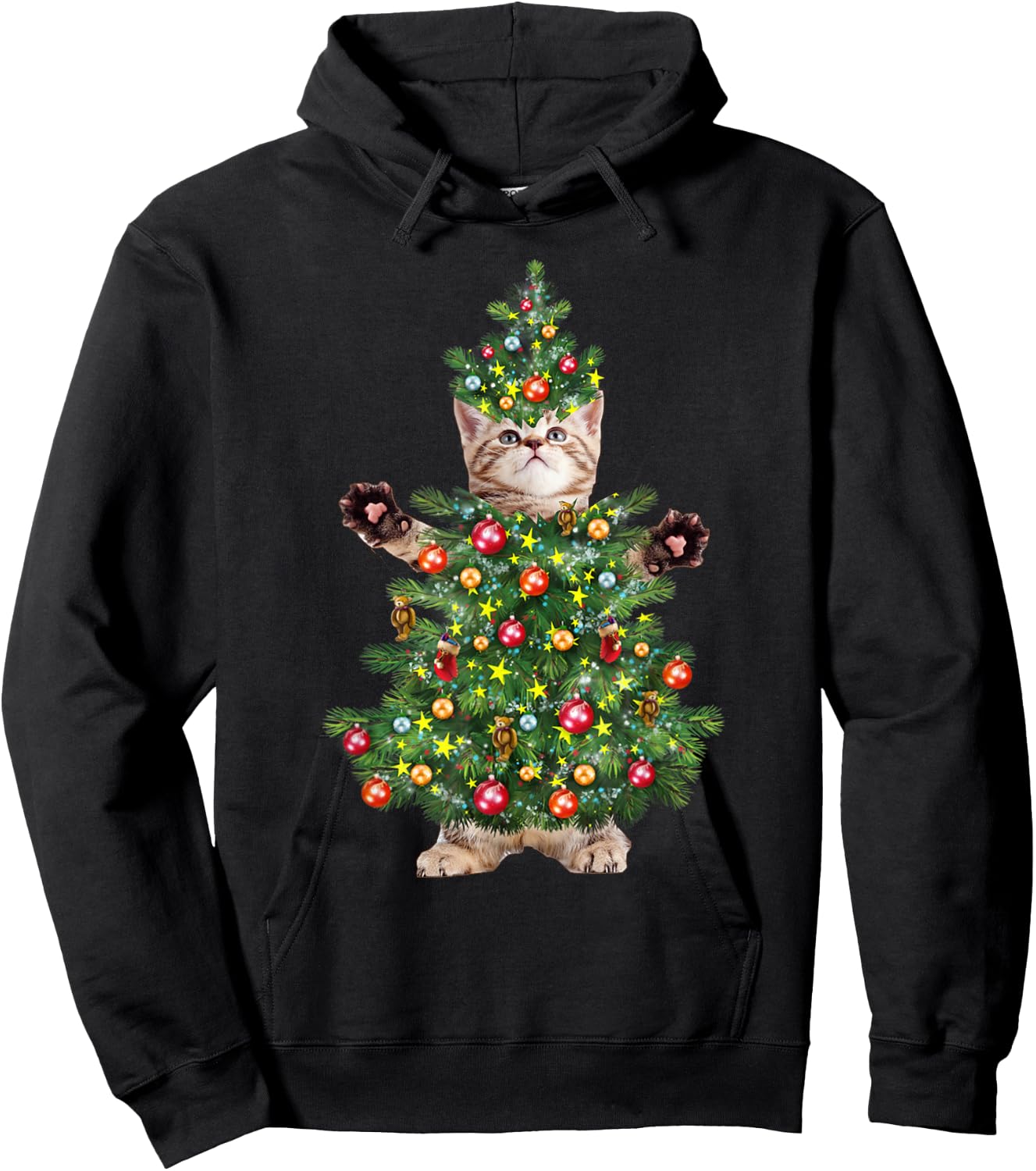 Funny Cat Christmas Tree Xmas Gifts Men Women Kids Hoodie - Hoodie | Black