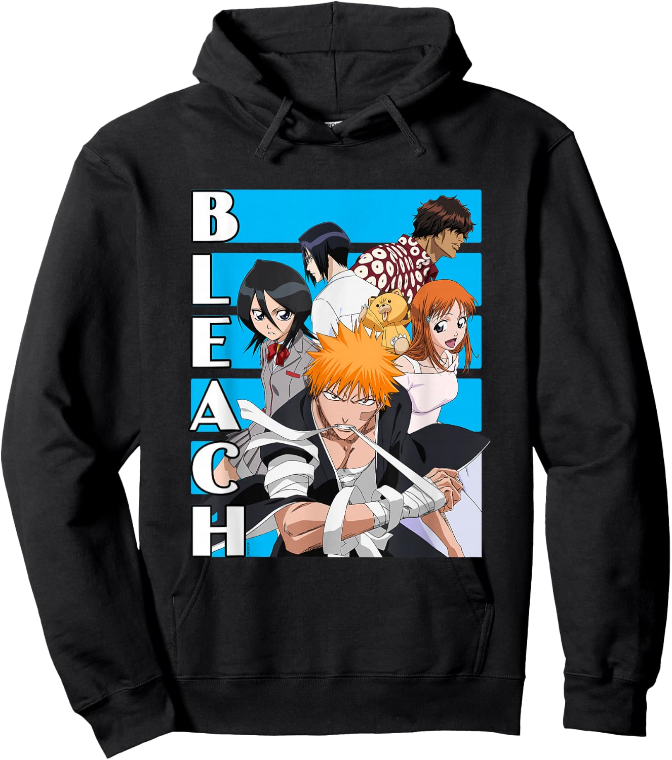 Bleach Characters with Blue Lines and Logo Anime Hoodie - Hoodie | Black