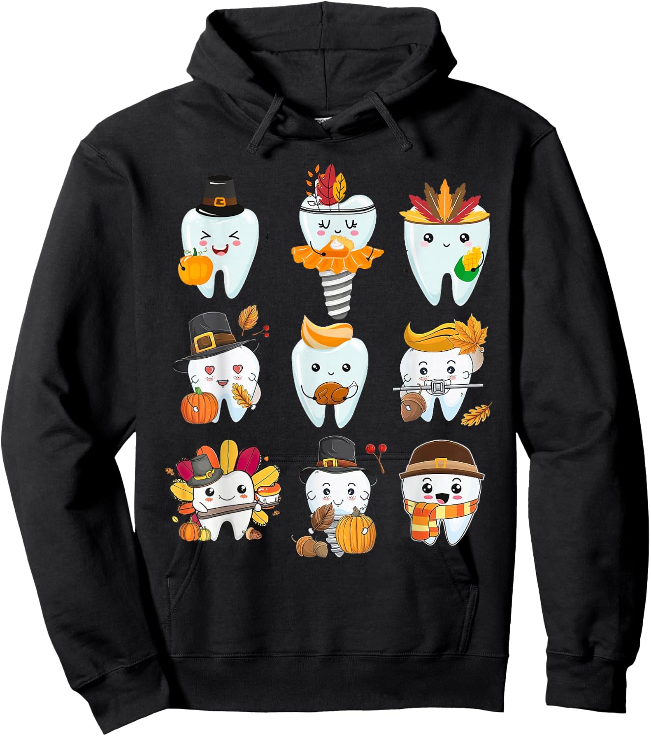 Cute Teeth Dental Squad Dental Assistant Thanksgiving Hoodie - Hoodie | Black