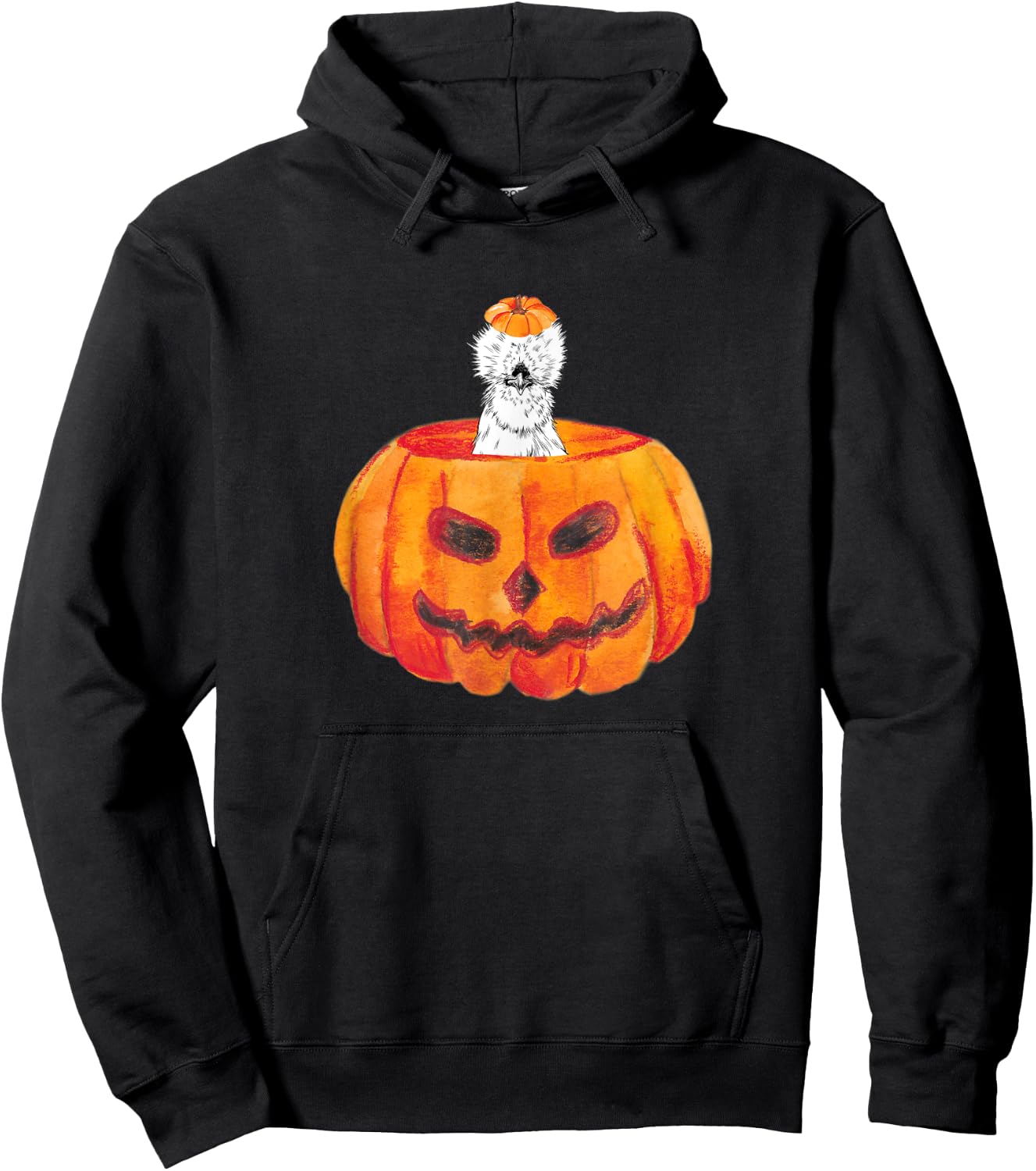 Silkie Chicken Happy Halloween Pumpkin Farm Animal Lover Hoodie - Hoodie | Black