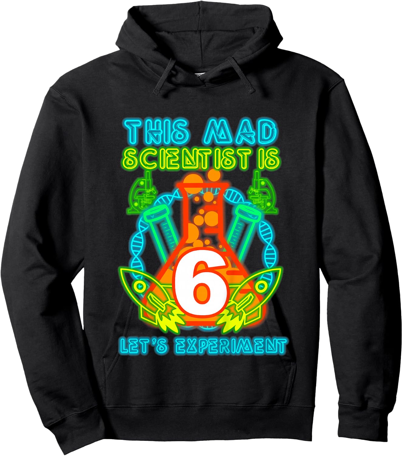 This Mad Scientist is 6 Science Theme Party Boy Birthday Hoodie - Hoodie | Black