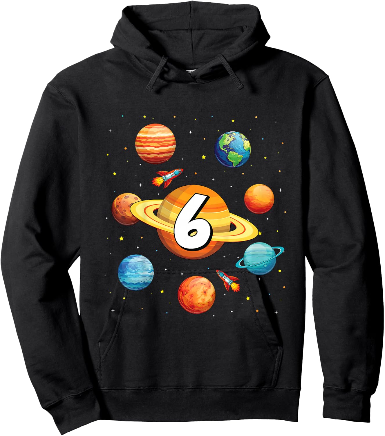 Kids 6 Year Old Shirt Boys Kids Space Solar Planets 6th Birthday Hoodie - Hoodie | Black