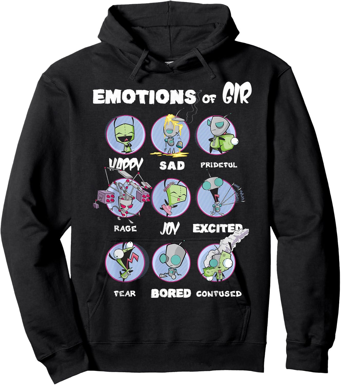Invader Zim Emotions Of Gir Circle Portraits Hoodie - Hoodie | Black