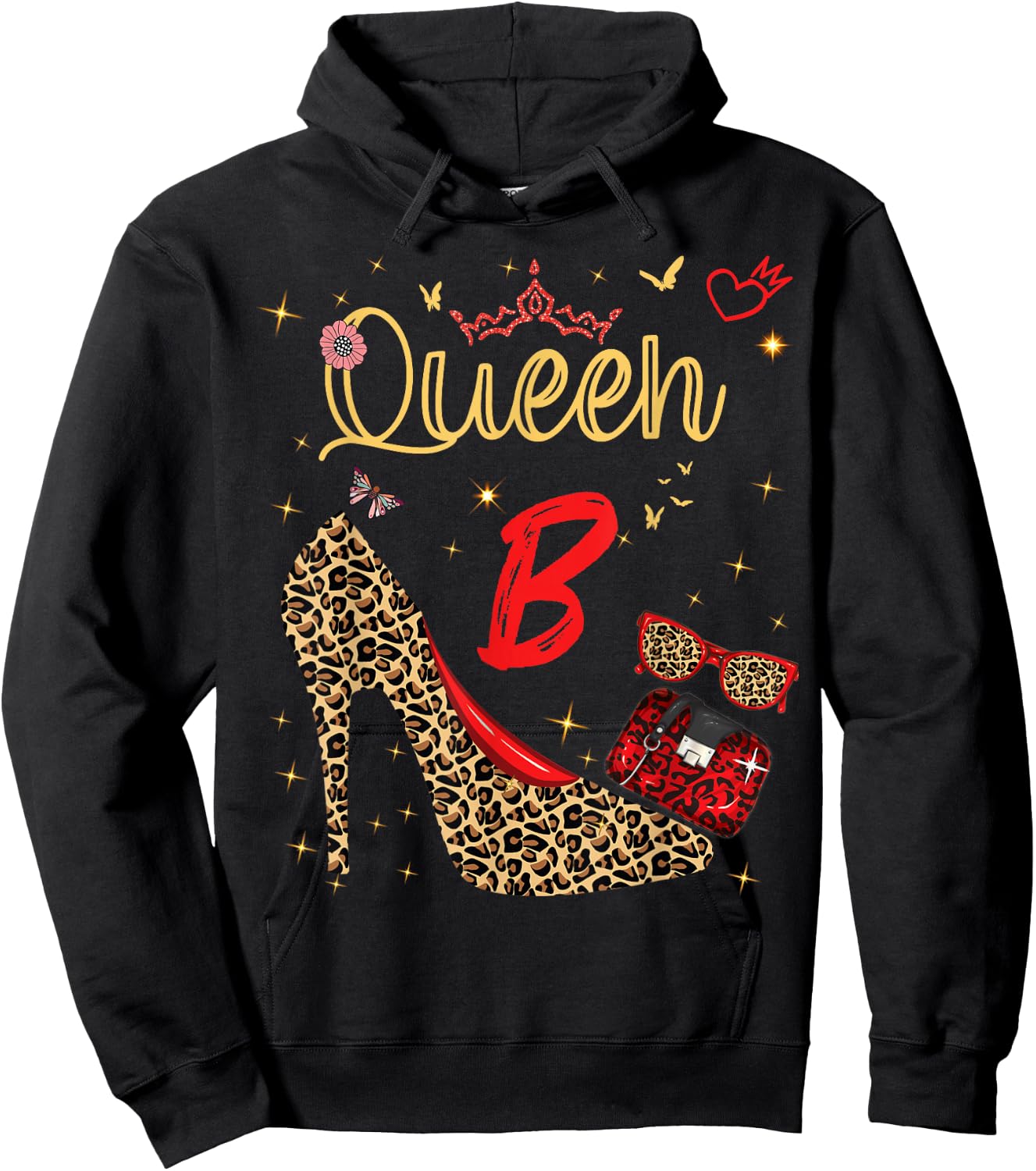 Queen Letter B Initial Name Leopard Heel Letter b Alphapet Hoodie - Hoodie | Black